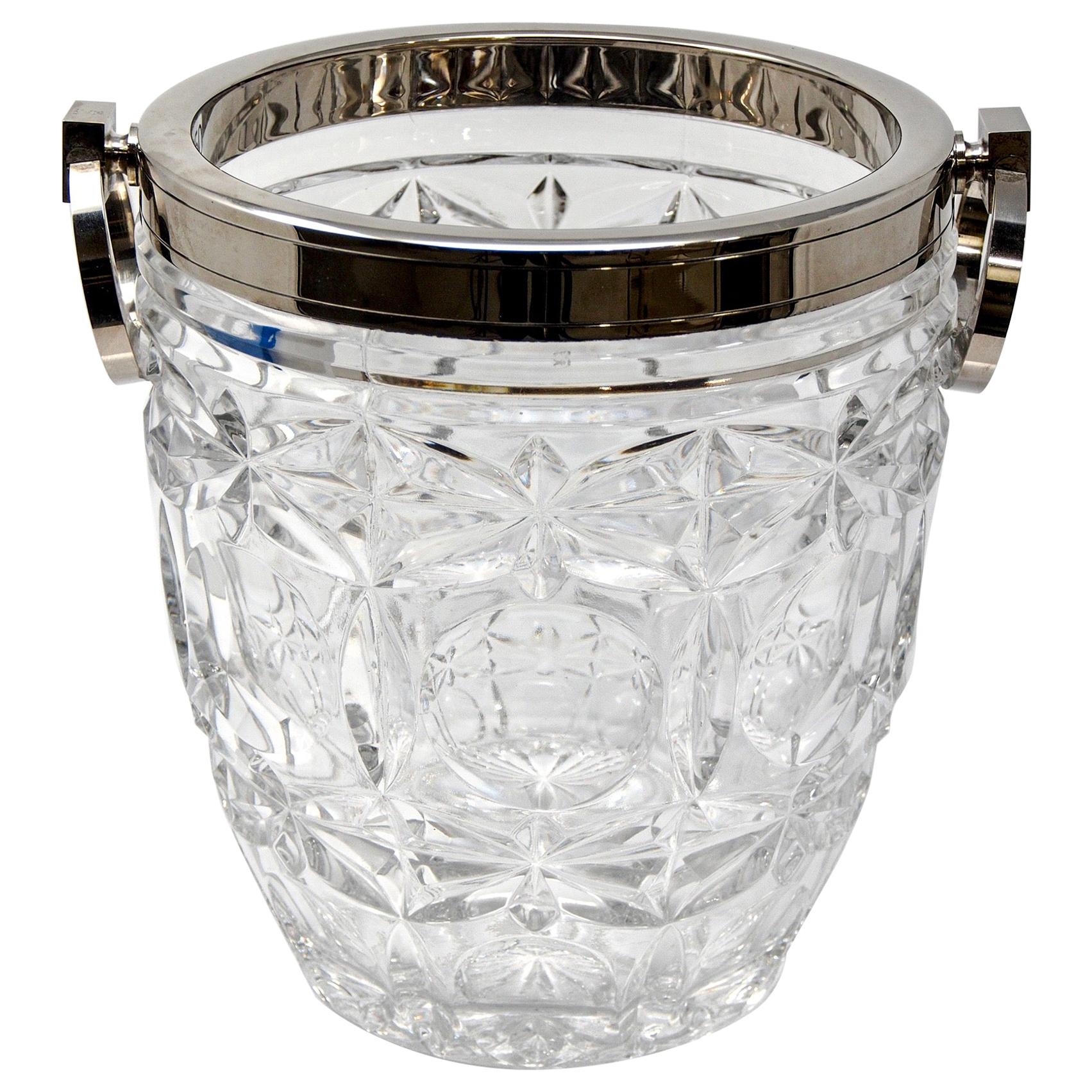 French Heavy Cut Crystal and Sterling Ice Bucket