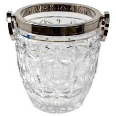 Retro French Heavy Cut Crystal and Sterling Ice Bucket