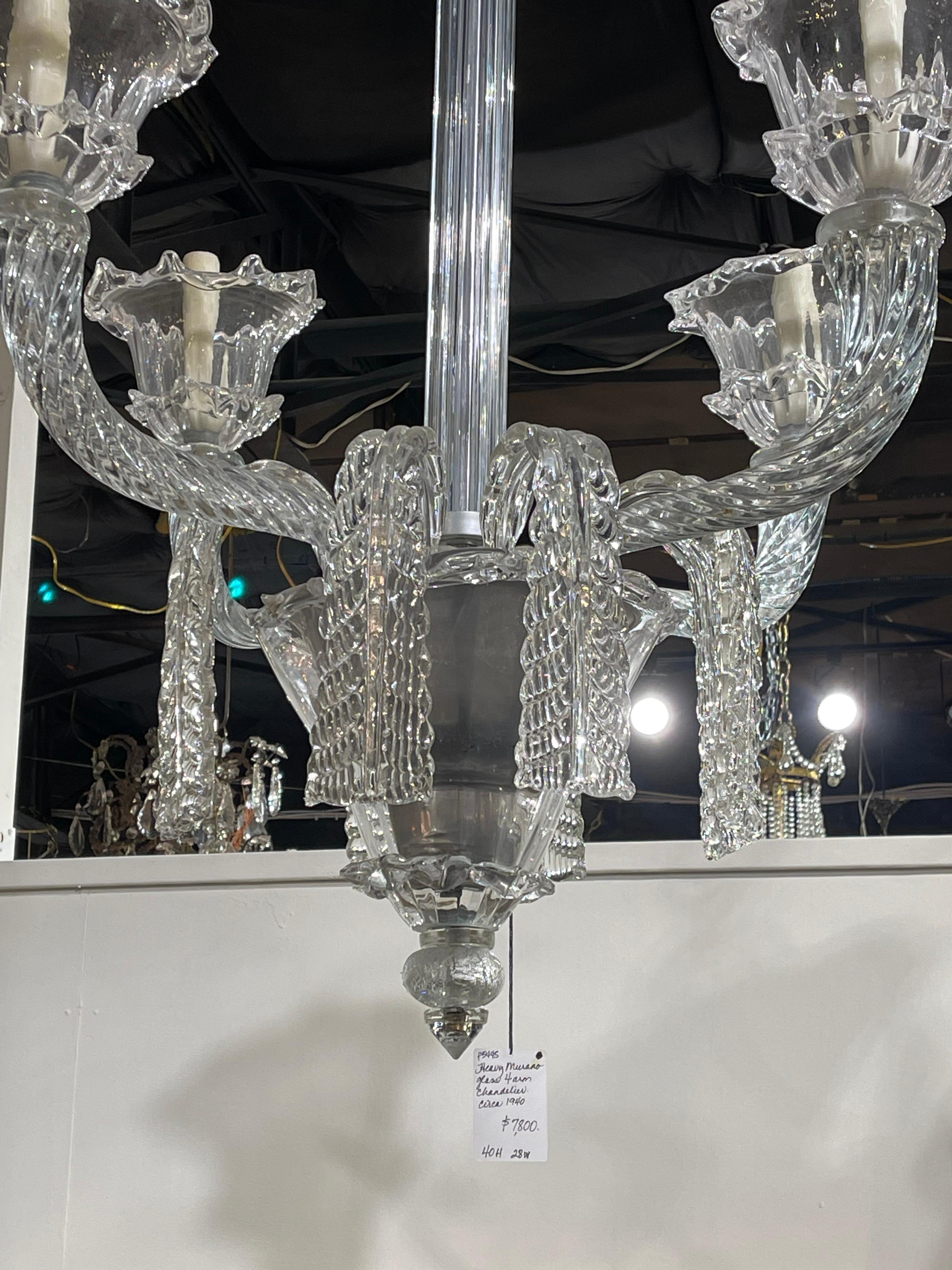 Polished French Heavy Cut Glass Chandelier, circa 1940s For Sale
