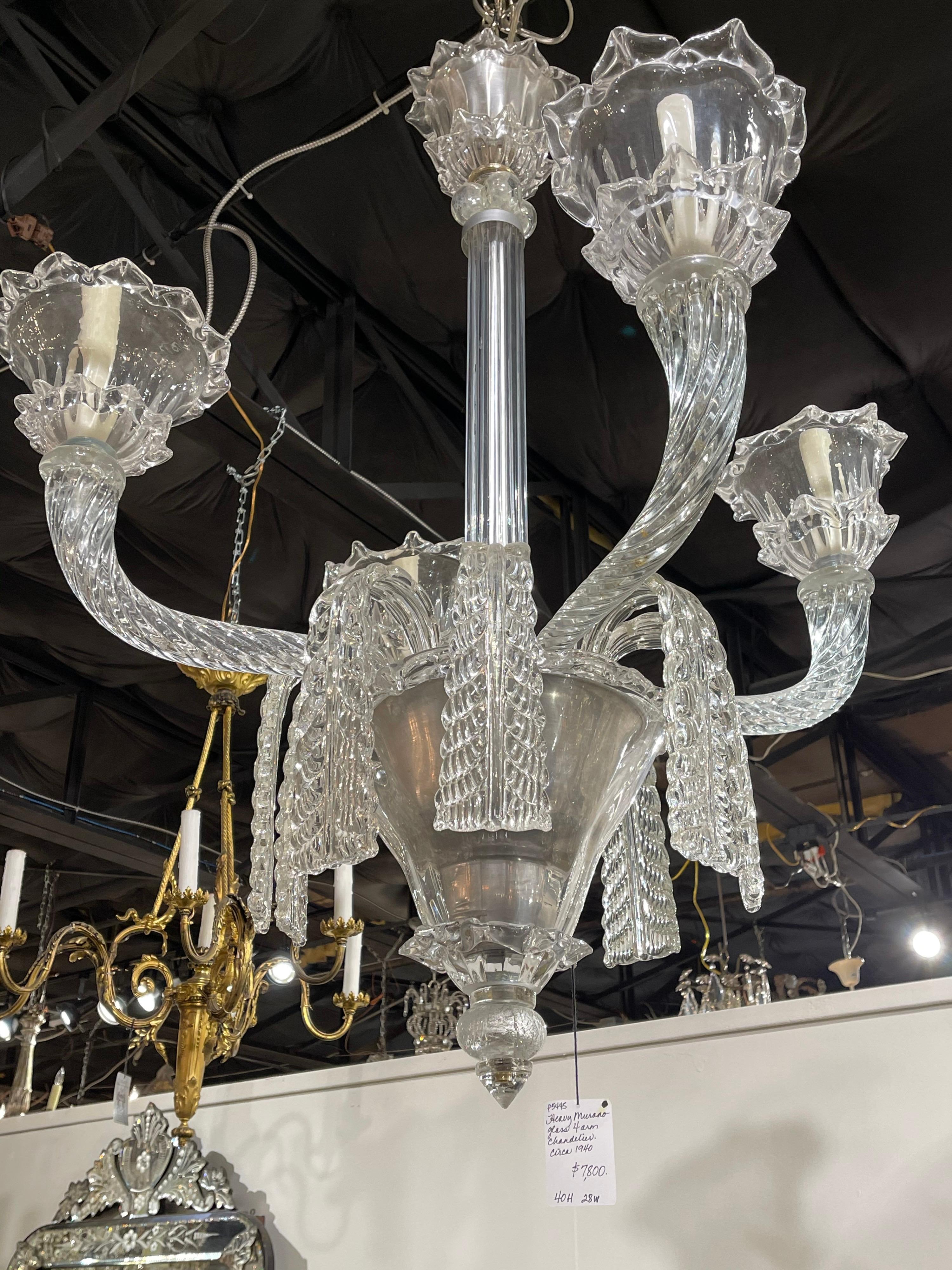 French Heavy Cut Glass Chandelier, circa 1940s For Sale 1