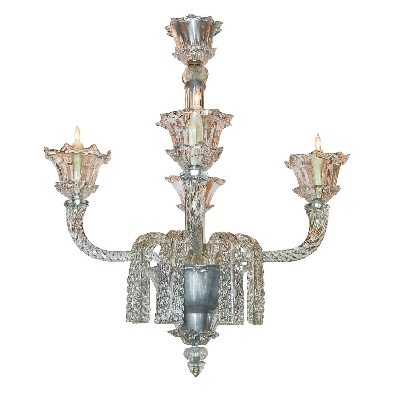 French Heavy Cut Glass Chandelier, circa 1940s