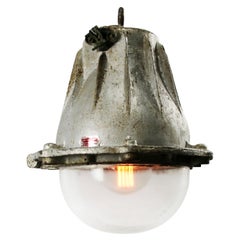 French Heavy Gray Cast Iron Vintage Industrial Clear Glass Pendant Lamps