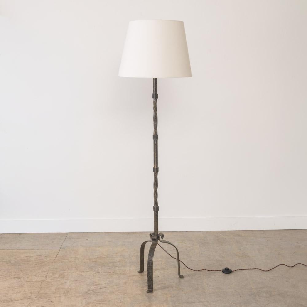 Linen French Heavy Iron Floor Lamp For Sale