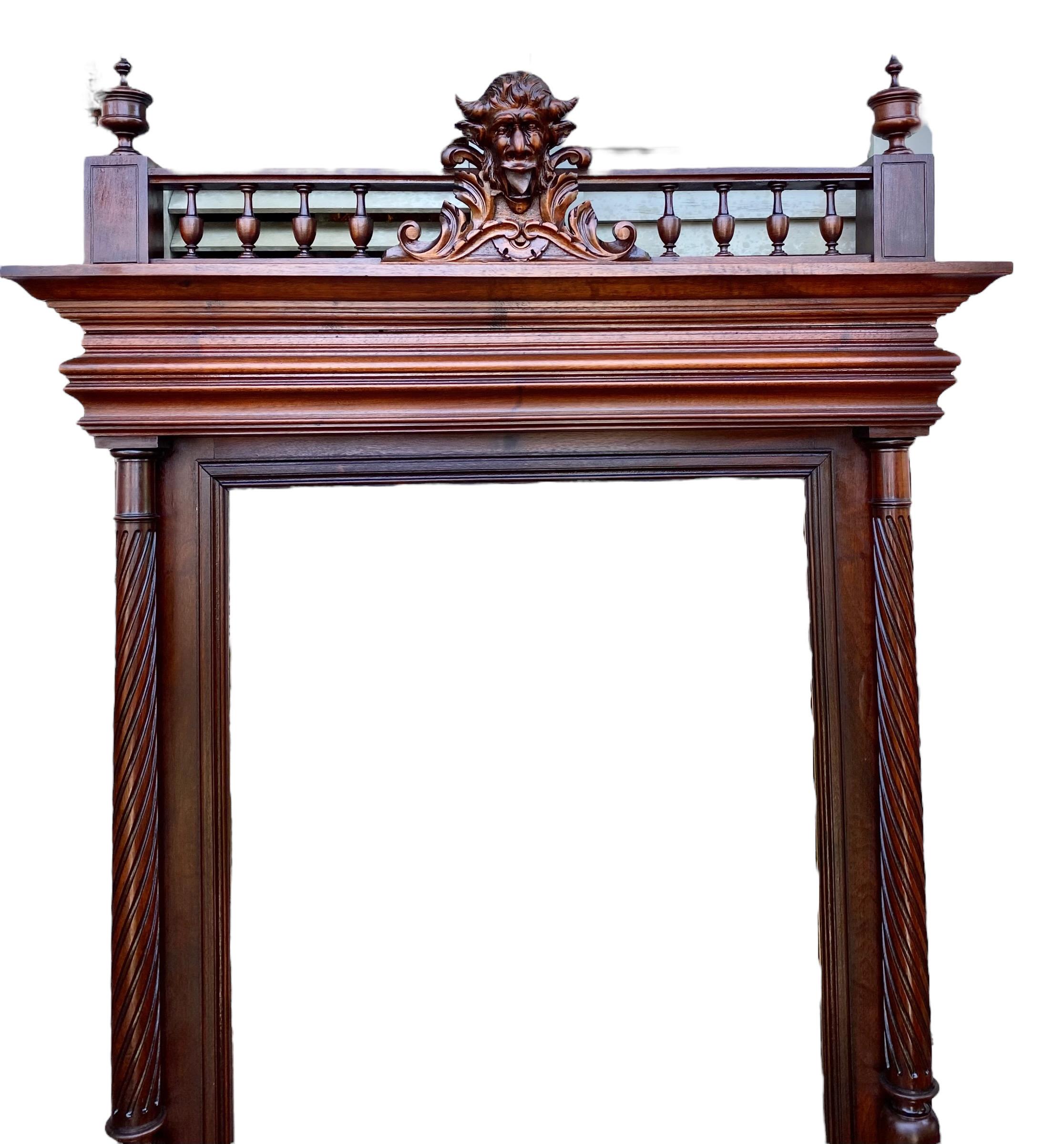 French Henri II Style Carved Walnut Overmantel Mirror, C. 1880 For Sale 5