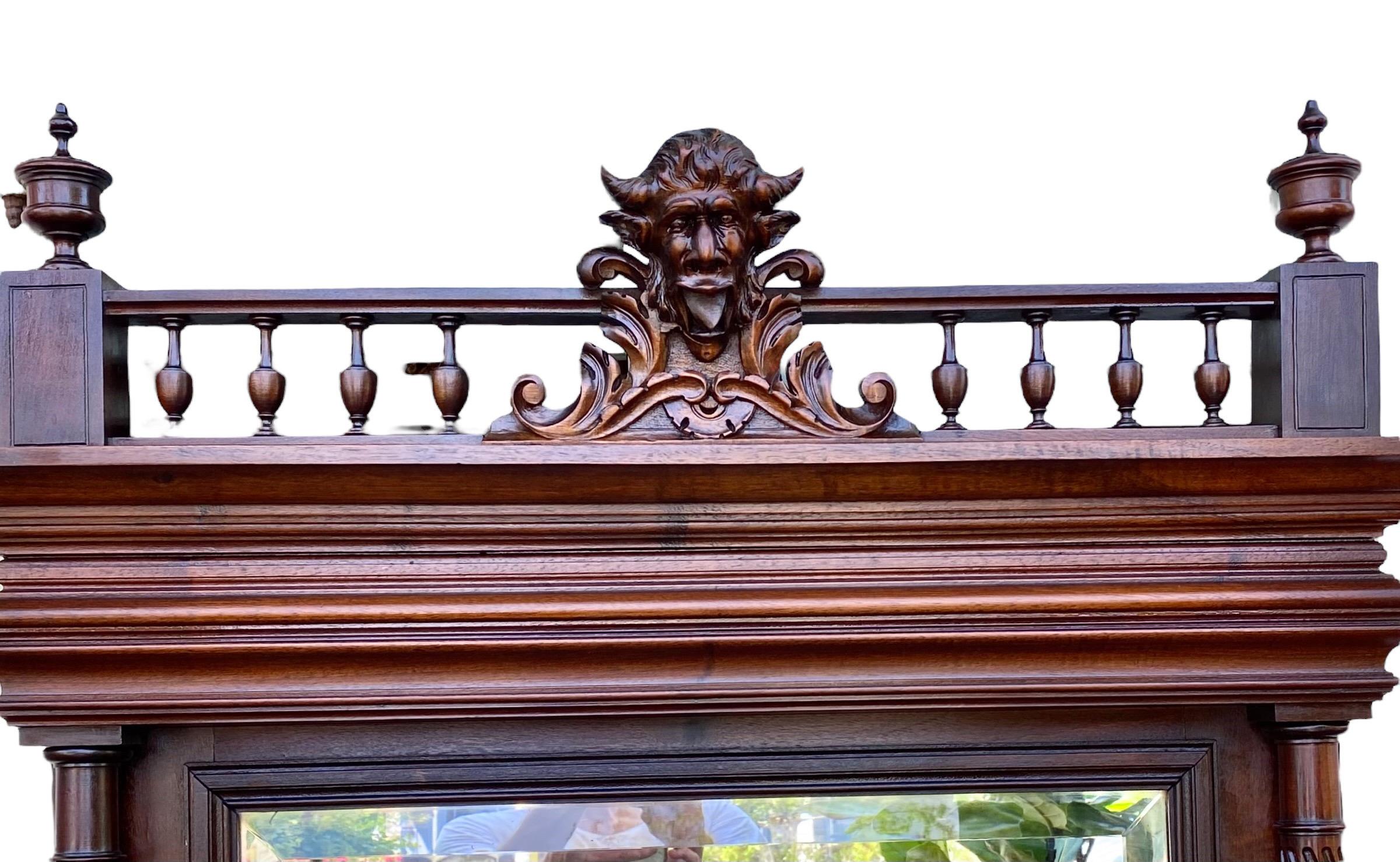 French Henri II Style Carved Walnut Overmantel Mirror, C. 1880 For Sale 2