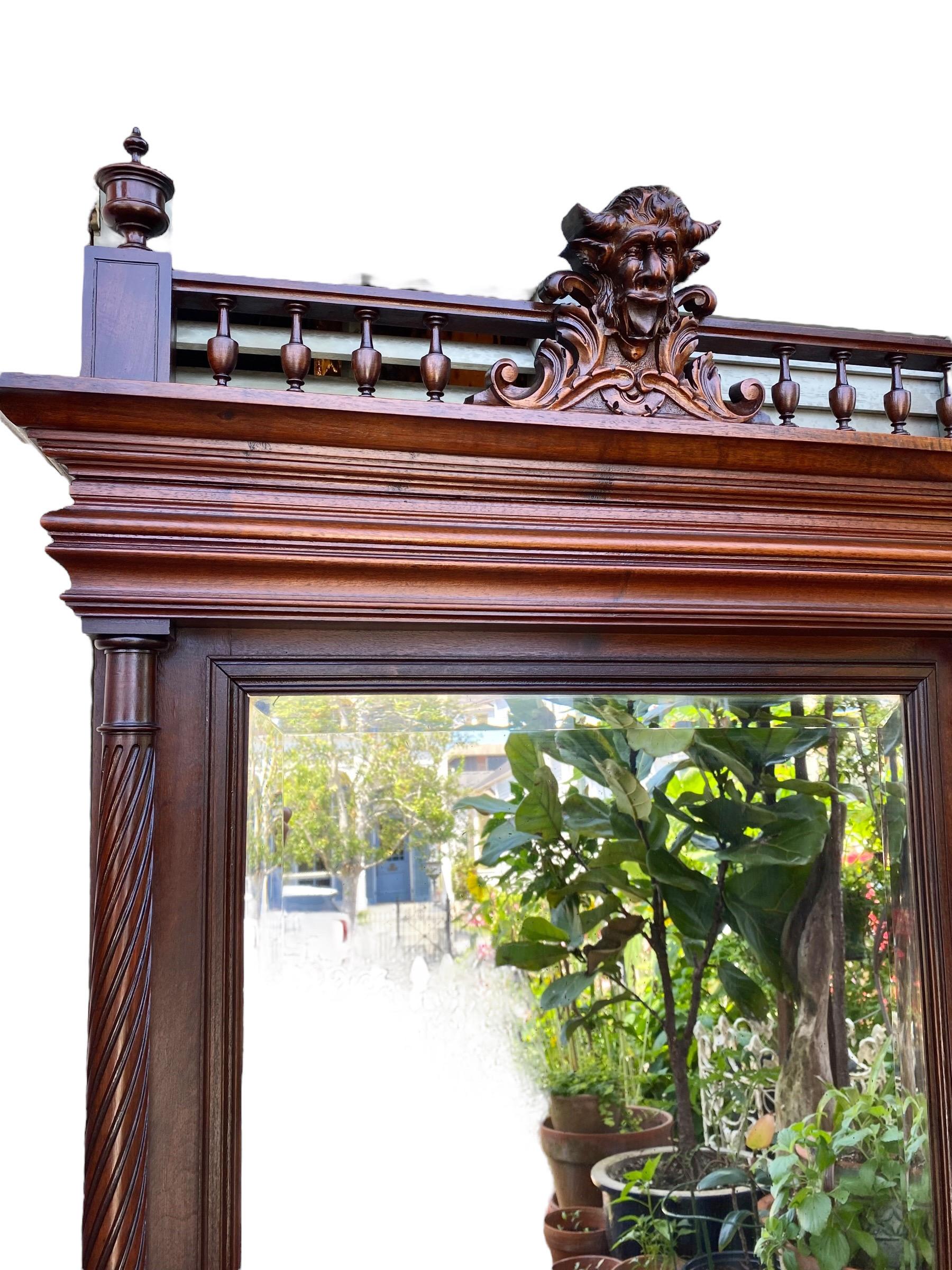 French Henri II Style Carved Walnut Overmantel Mirror, C. 1880 For Sale 3