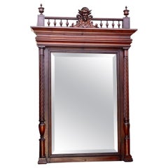 French Henri II Style Carved Walnut Overmantel Mirror, C. 1880