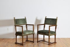 French Henry IV Style Walnut & Velvet Upholstered Fauteuils, mid 19th century