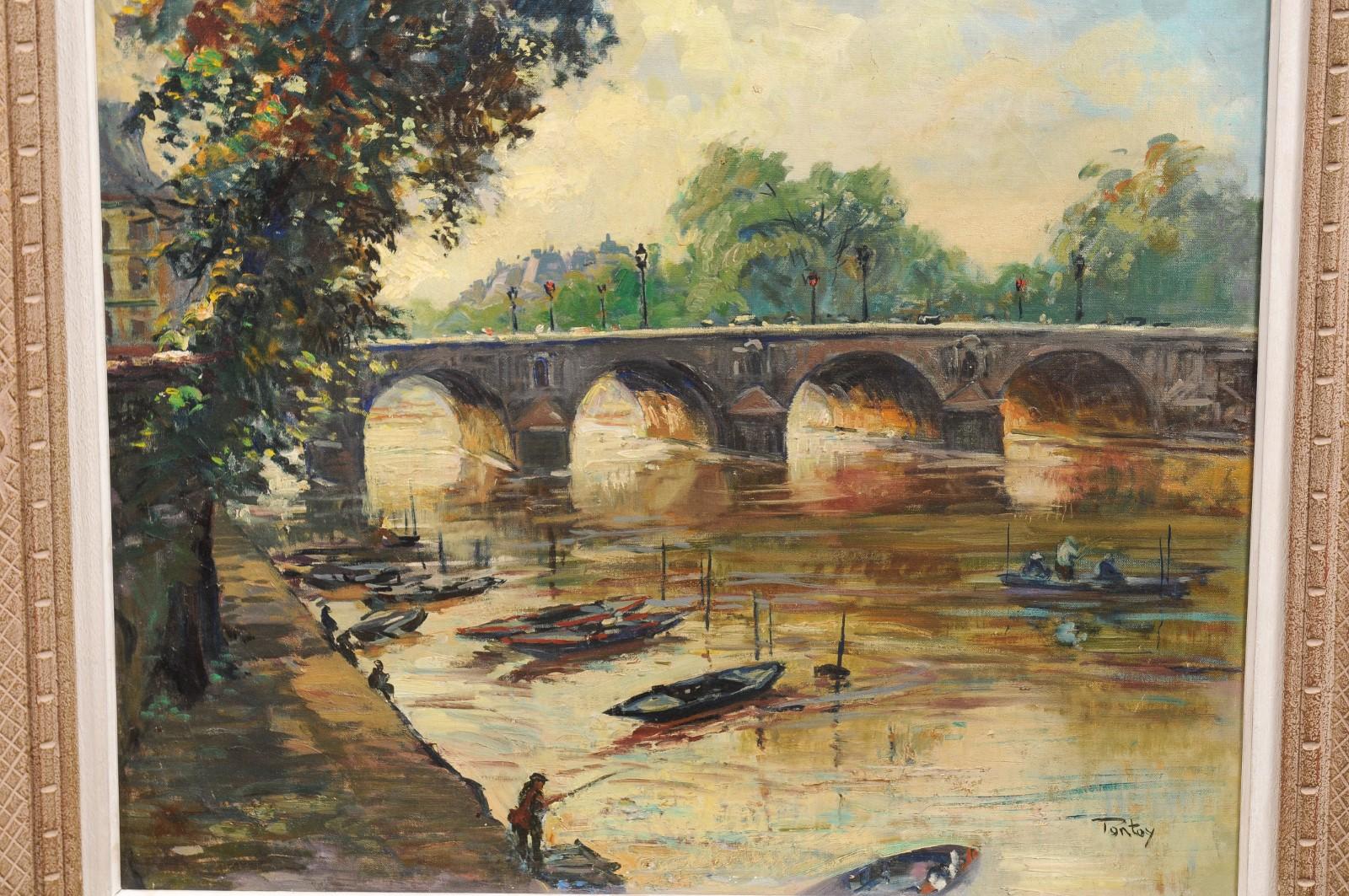 French Henri-Jean Pontoy Oil on Canvas Painting of the Pont Neuf over the Seine For Sale 2