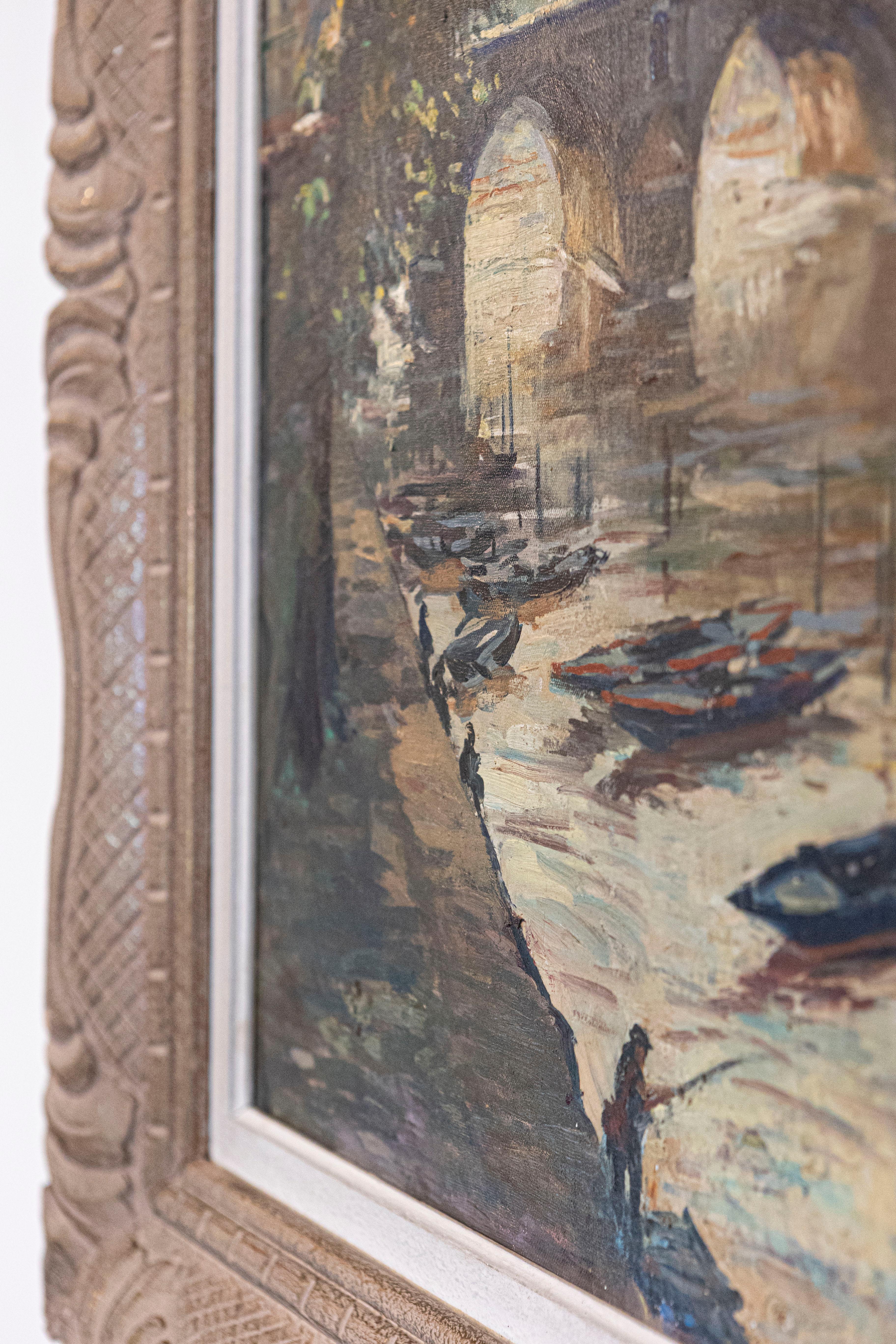 Tela Dipinto olio su tela del francese Henri-Jean Pontoy raffigurante il Pont Neuf sulla Senna in vendita