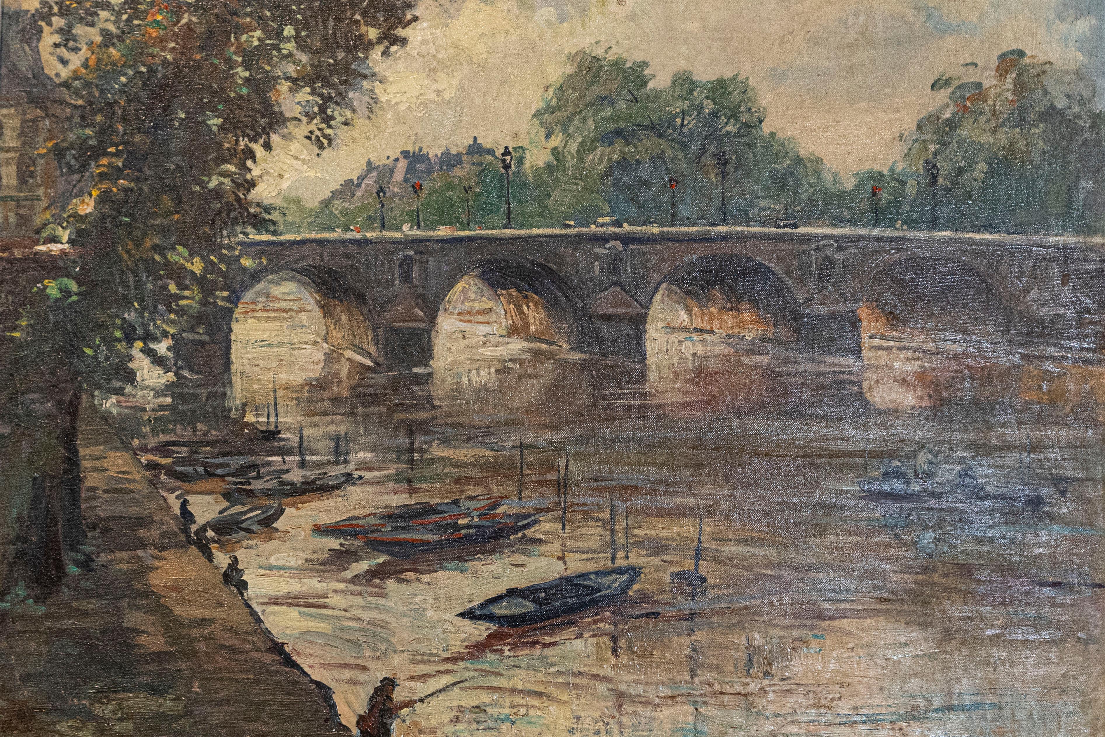 Dipinto olio su tela del francese Henri-Jean Pontoy raffigurante il Pont Neuf sulla Senna in vendita 1