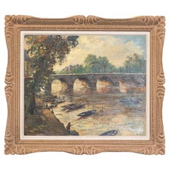 Huile sur toile française Henri-Jean Pontoy représentant le Pont Neuf au-dessus de la Seine