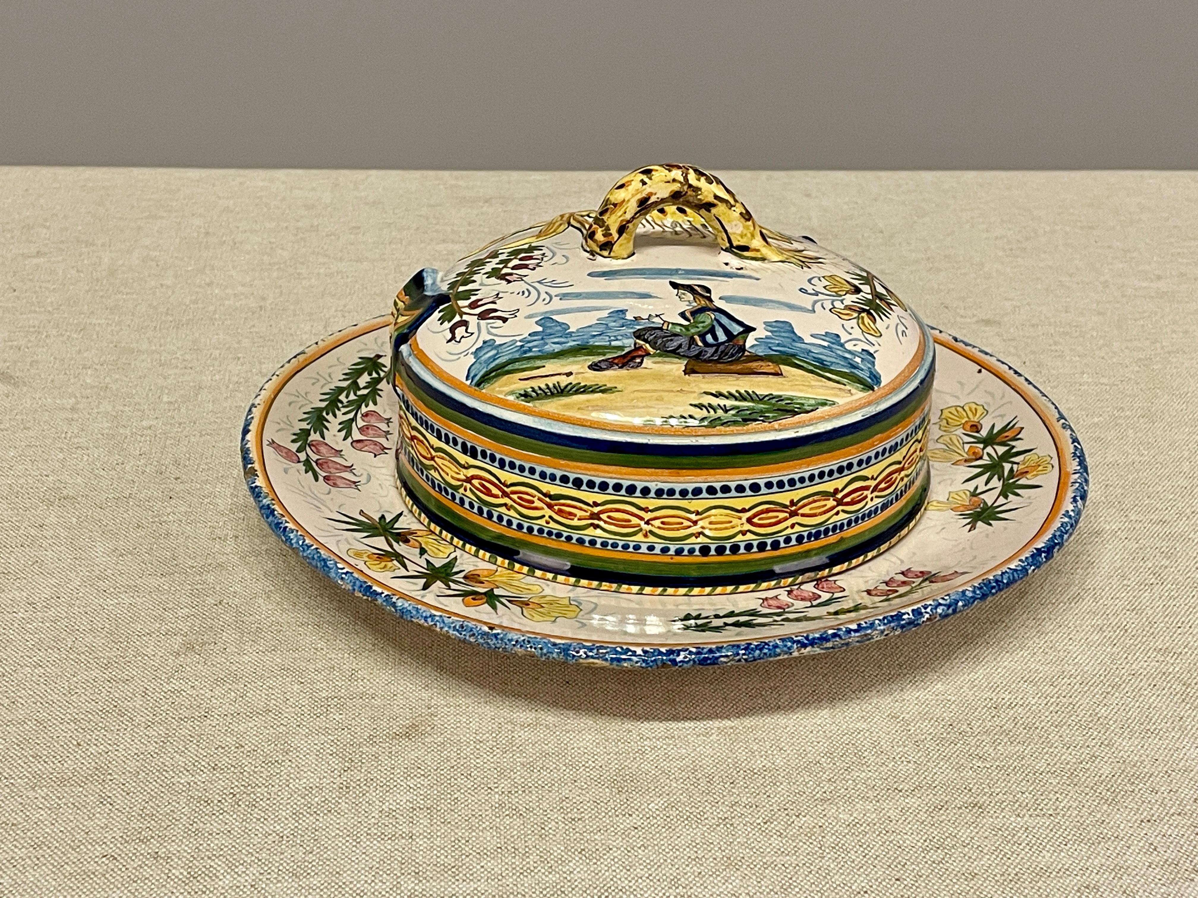 French Henriot Quimper Faience Butter Dish For Sale 5