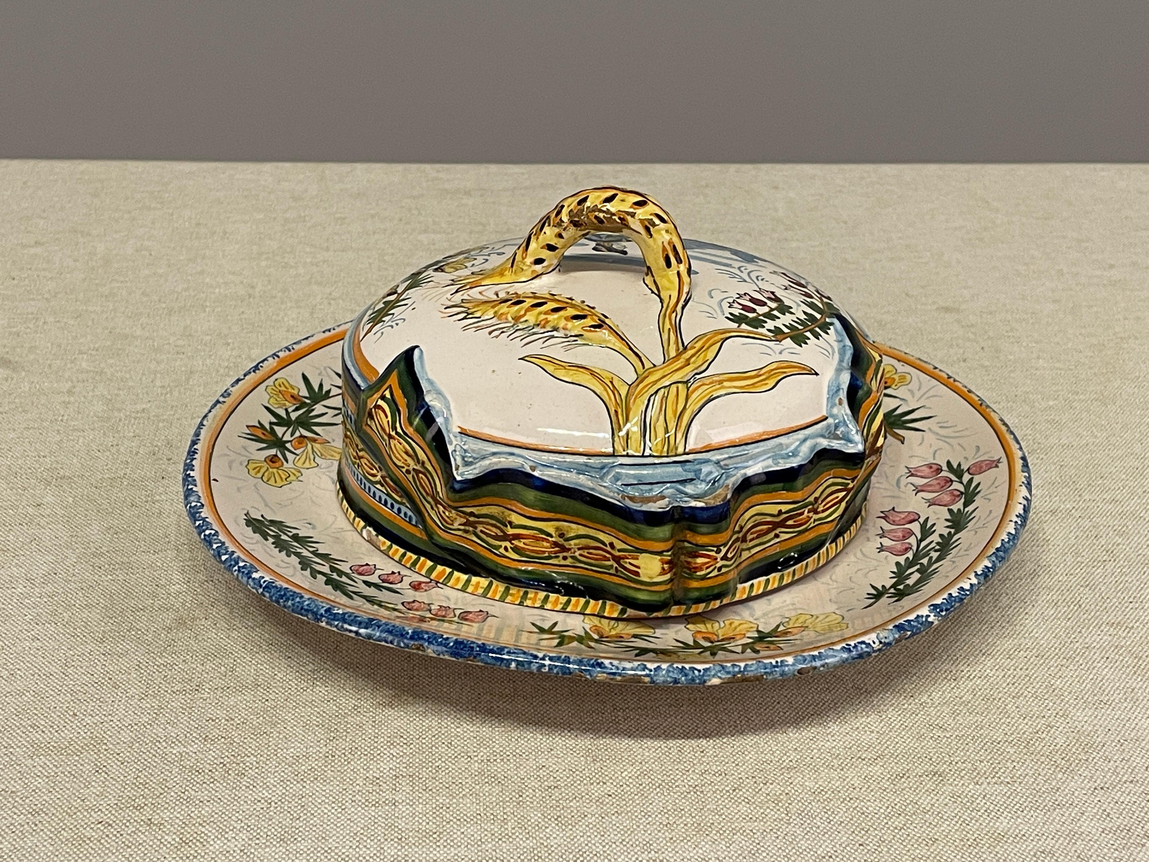French Henriot Quimper Faience Butter Dish For Sale 6