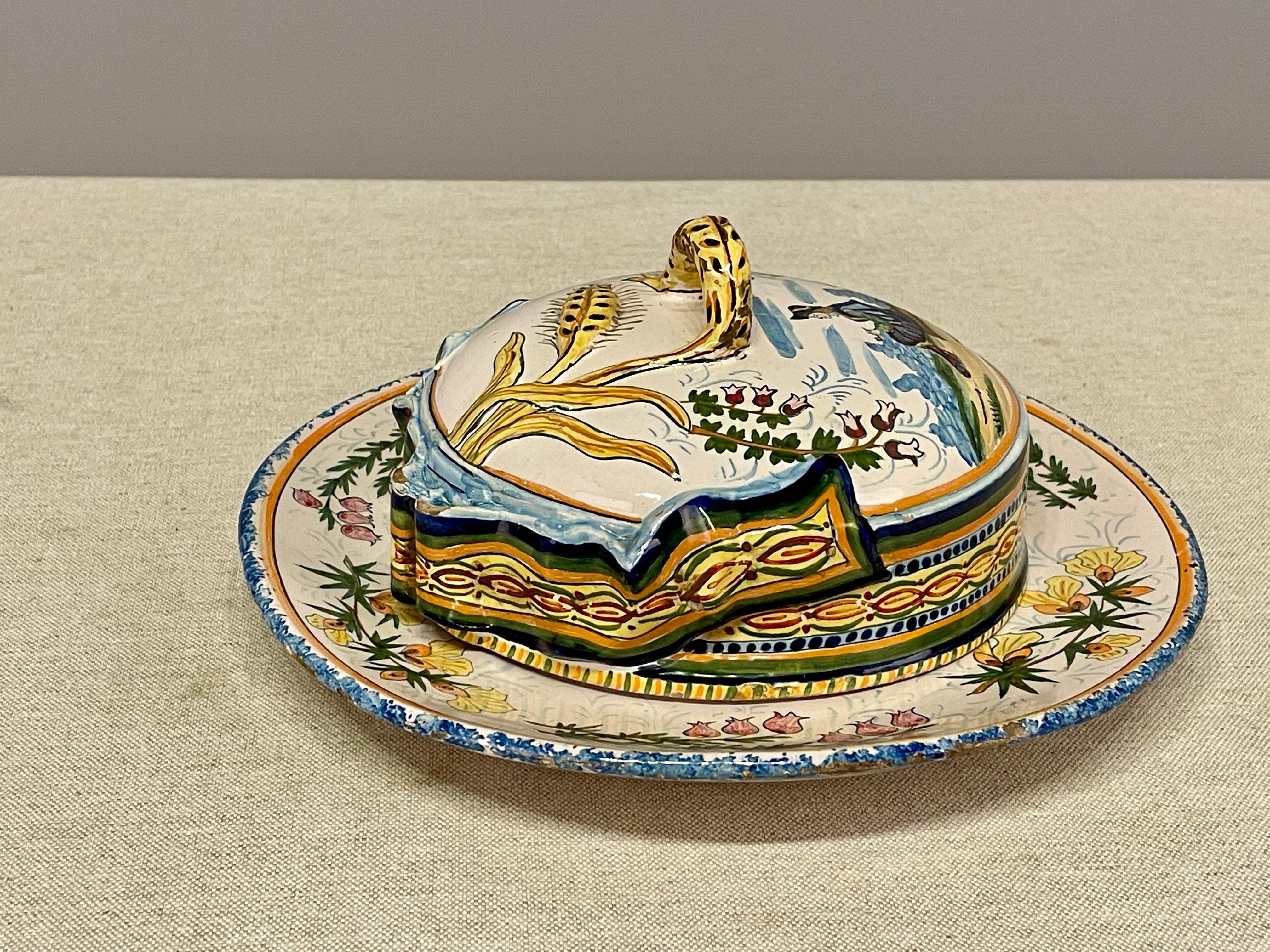 French Henriot Quimper Faience Butter Dish For Sale 7