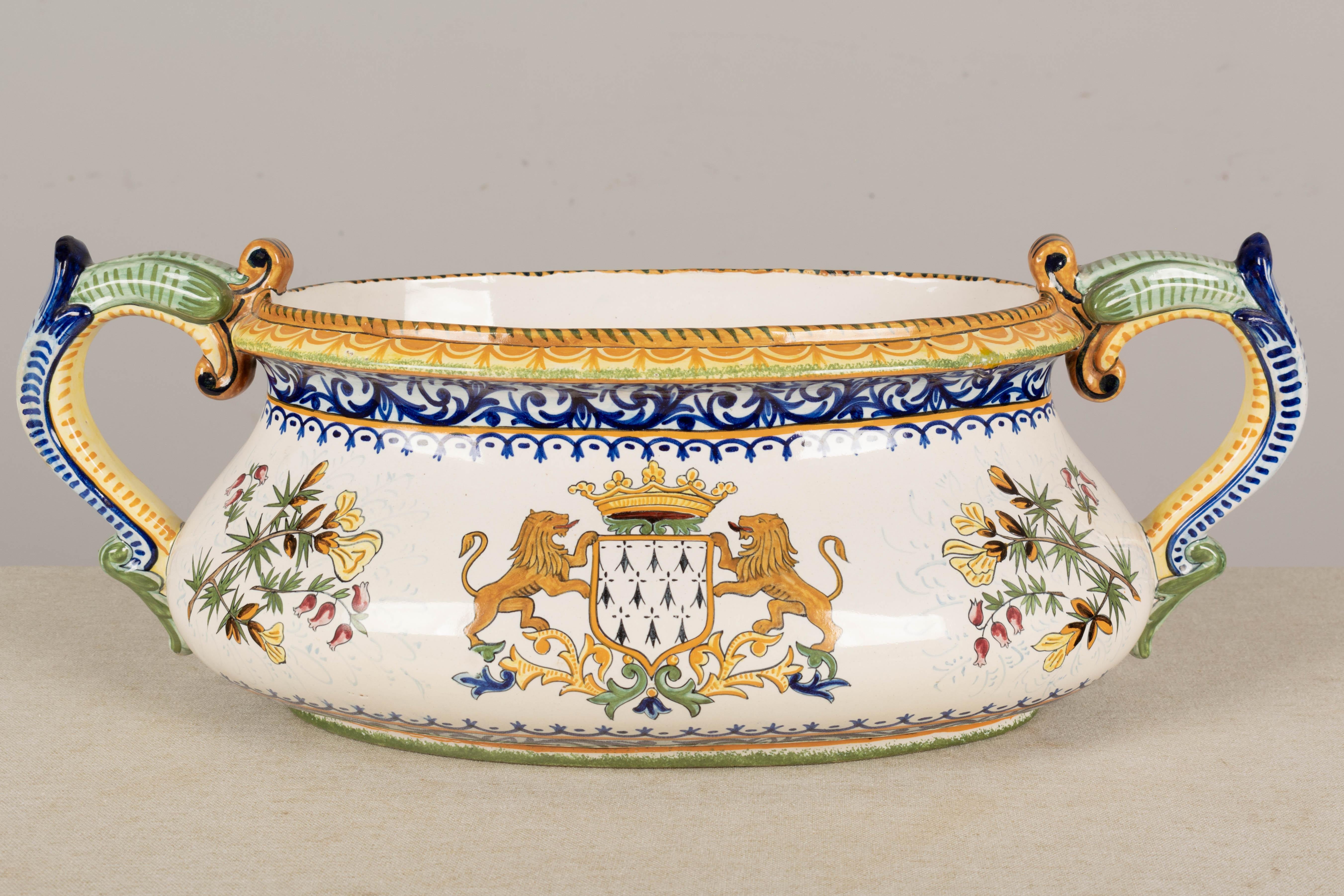Country French Henriot Quimper Faience Jardiniere For Sale