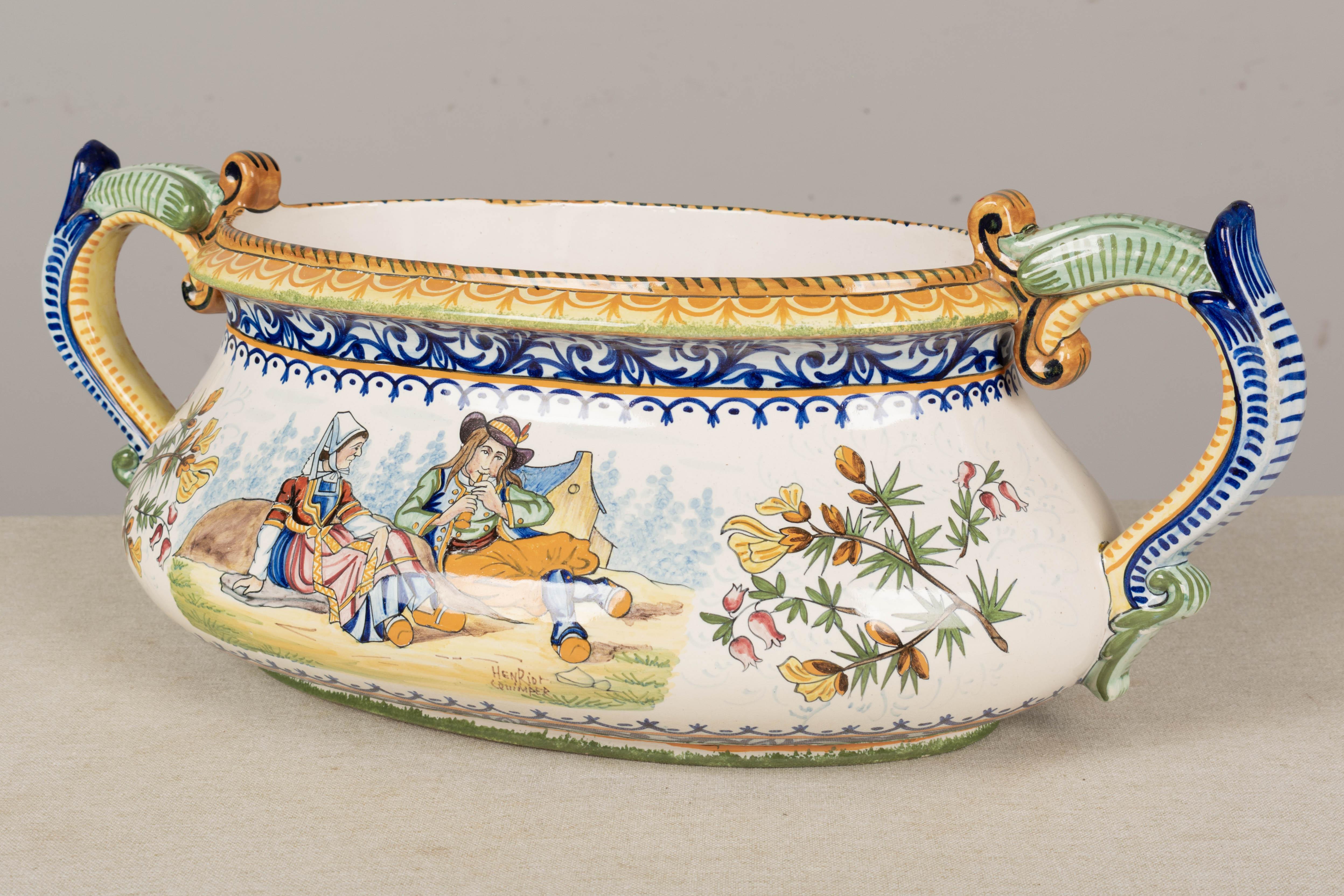 20th Century French Henriot Quimper Faience Jardiniere For Sale
