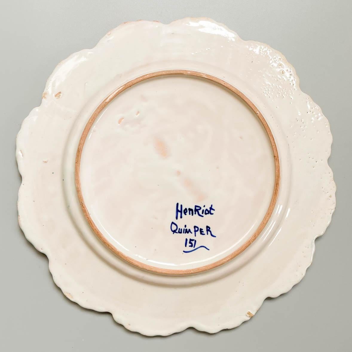 French Henriot Quimper Faience Plate In Good Condition For Sale In Winter Park, FL
