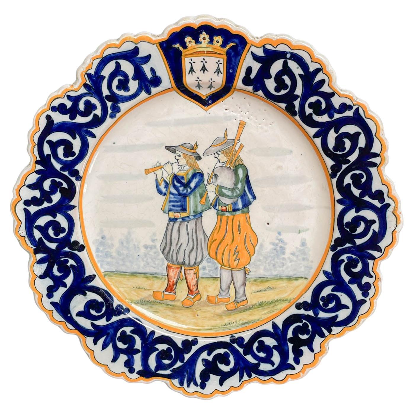 French Henriot Quimper Faience Plate For Sale