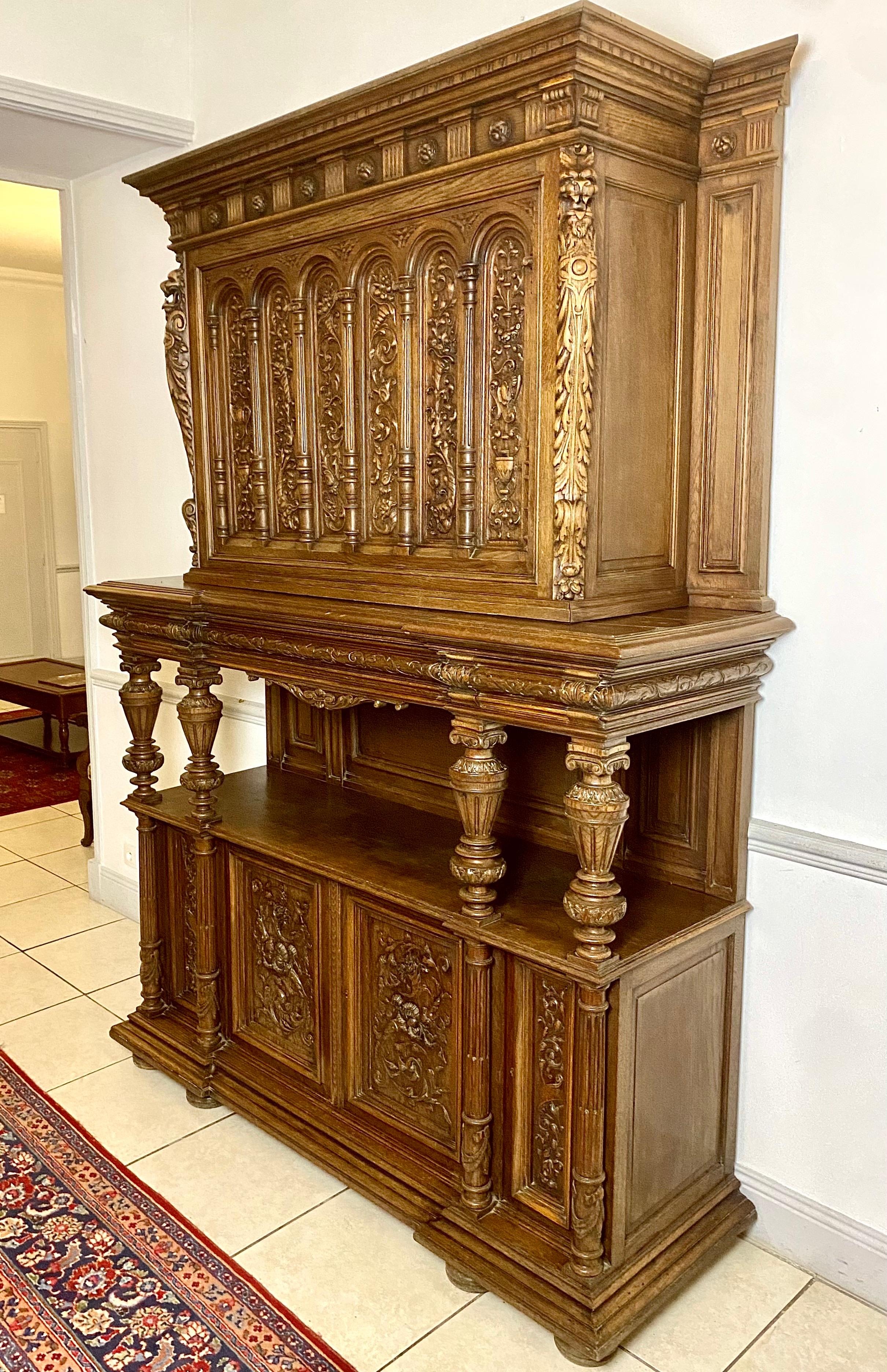 French Henry II Castle Dresser Sideboard credenza Buffet - Renaissance - 19th For Sale 9