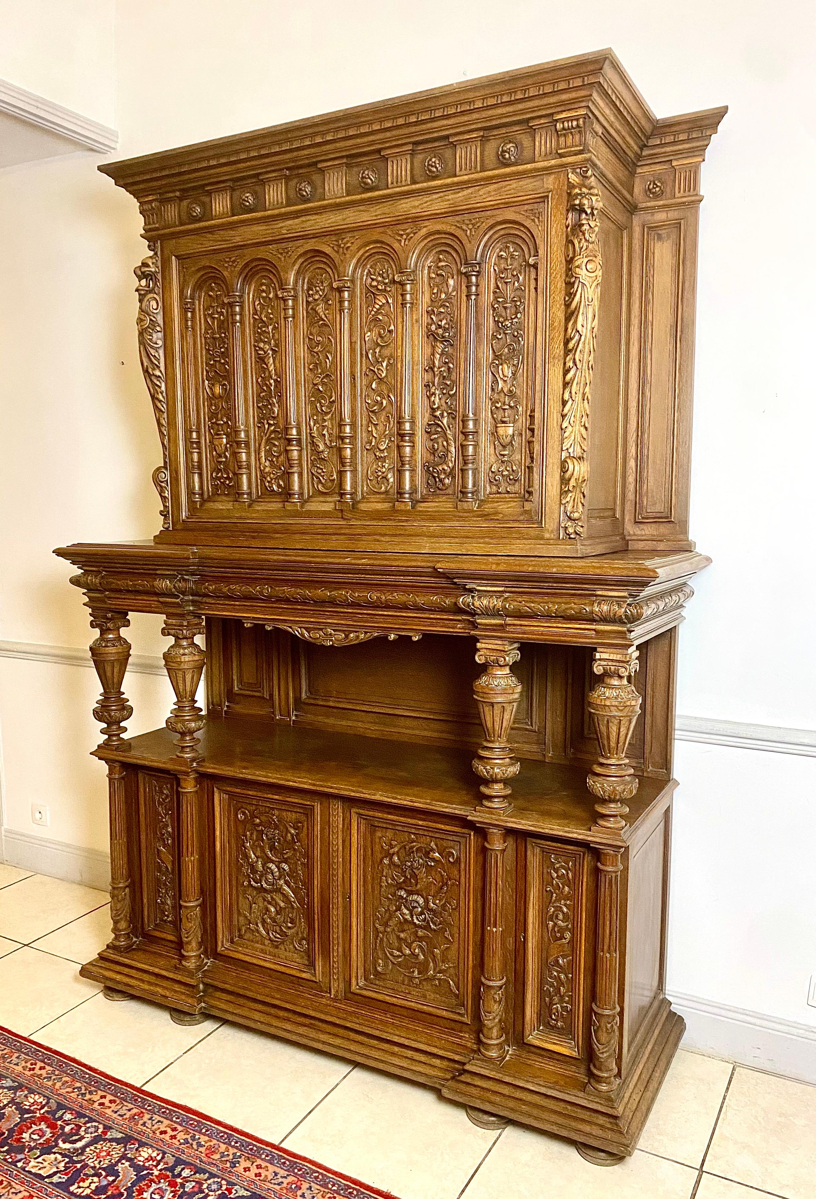 French Henry II Castle Dresser Sideboard credenza Buffet - Renaissance - 19th For Sale 11