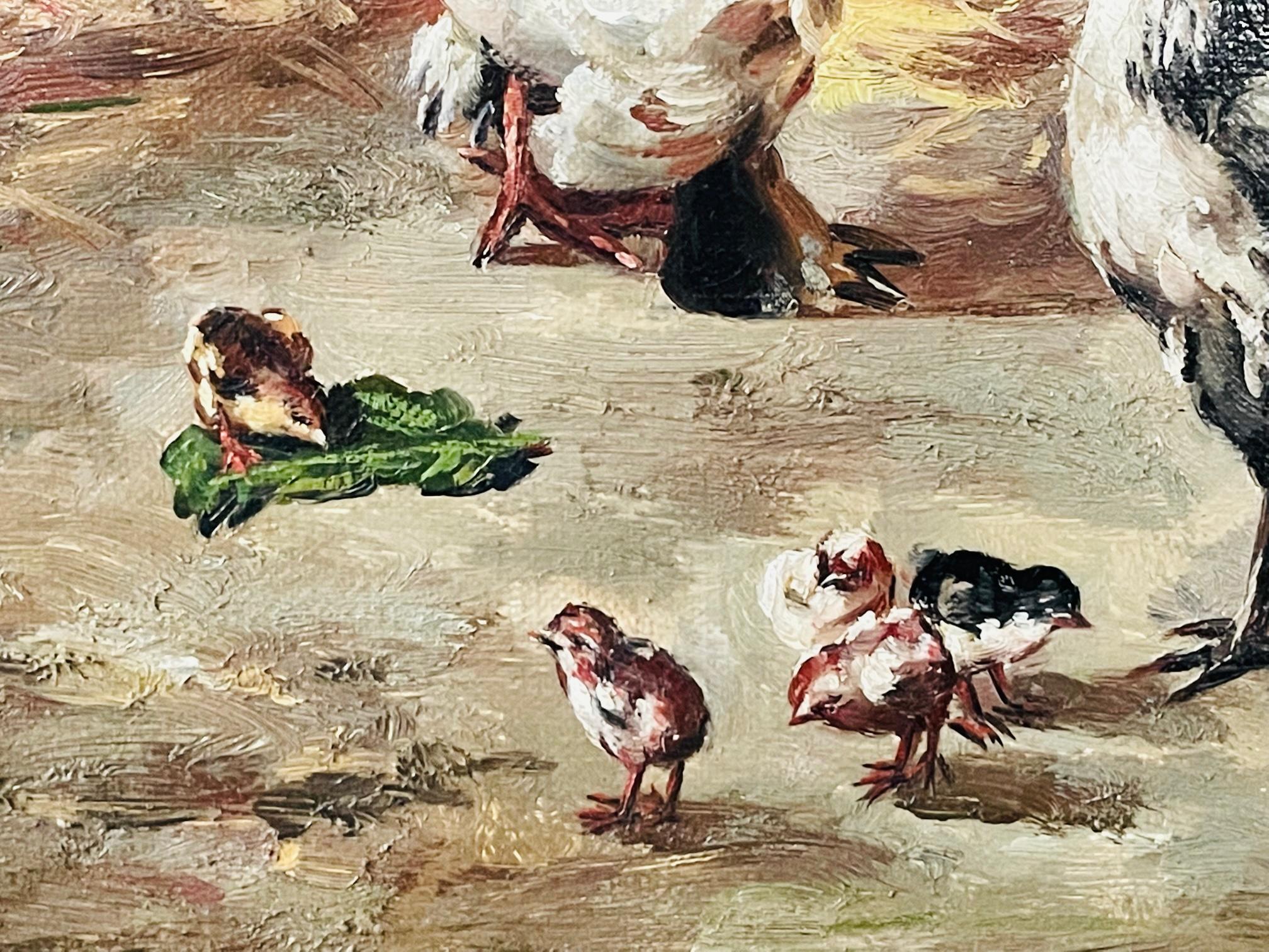 Inconnu Poules françaises & Poulet Peinture à l'huile à la manière de Claude Guilleminet:: signé