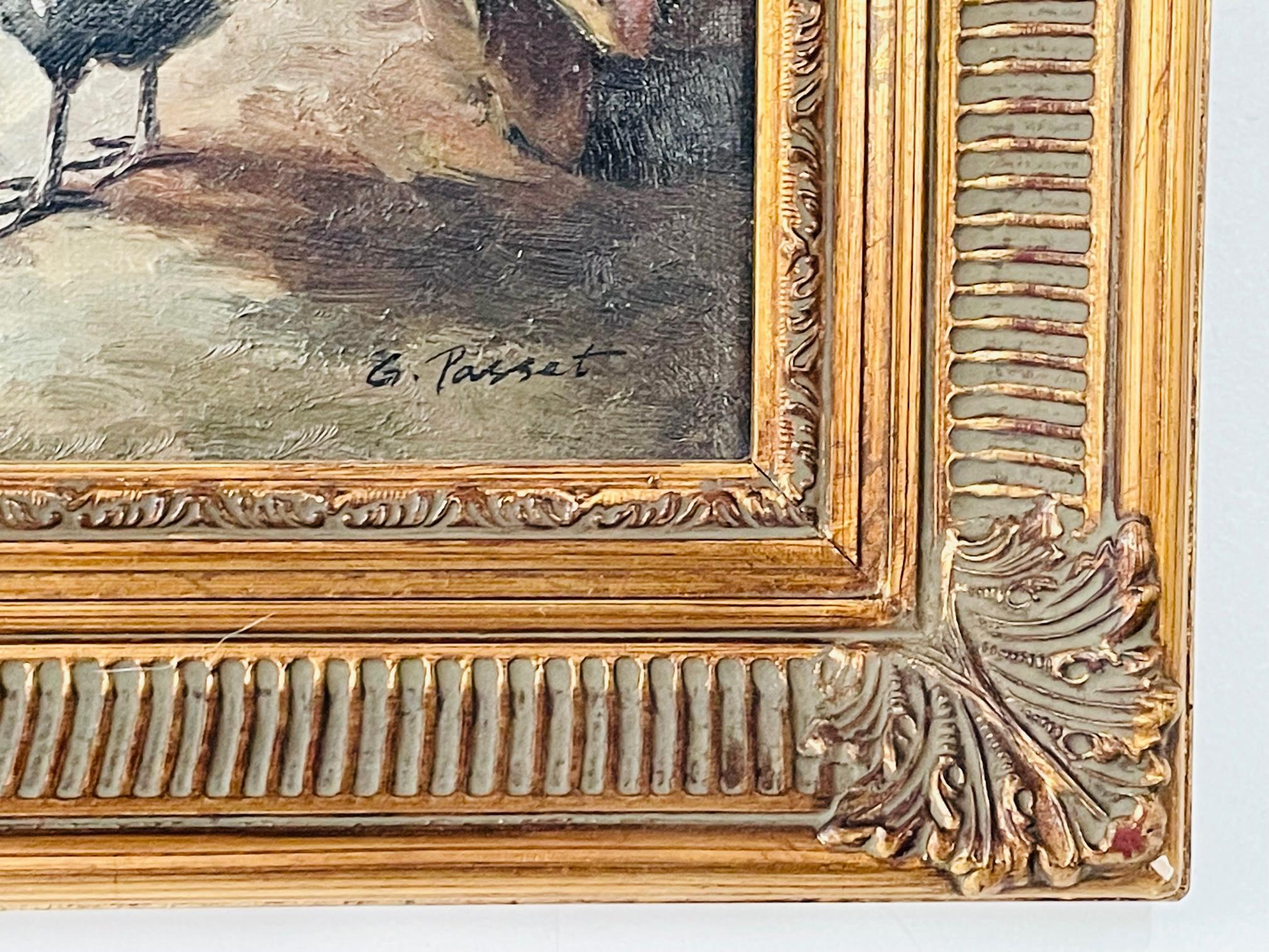 Poules françaises & Poulet Peinture à l'huile à la manière de Claude Guilleminet:: signé Bon état à Plainview, NY