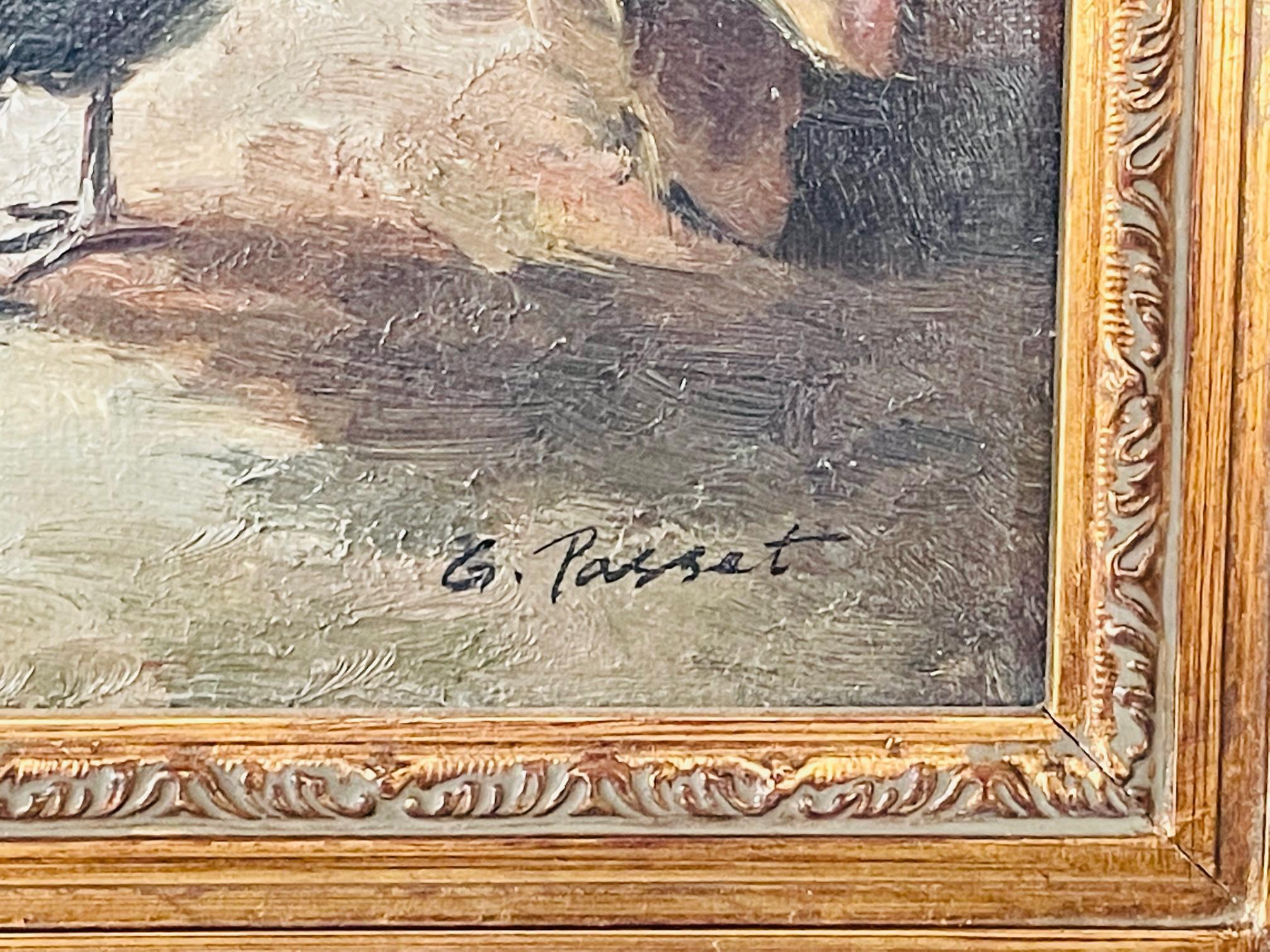 20ième siècle Poules françaises & Poulet Peinture à l'huile à la manière de Claude Guilleminet:: signé