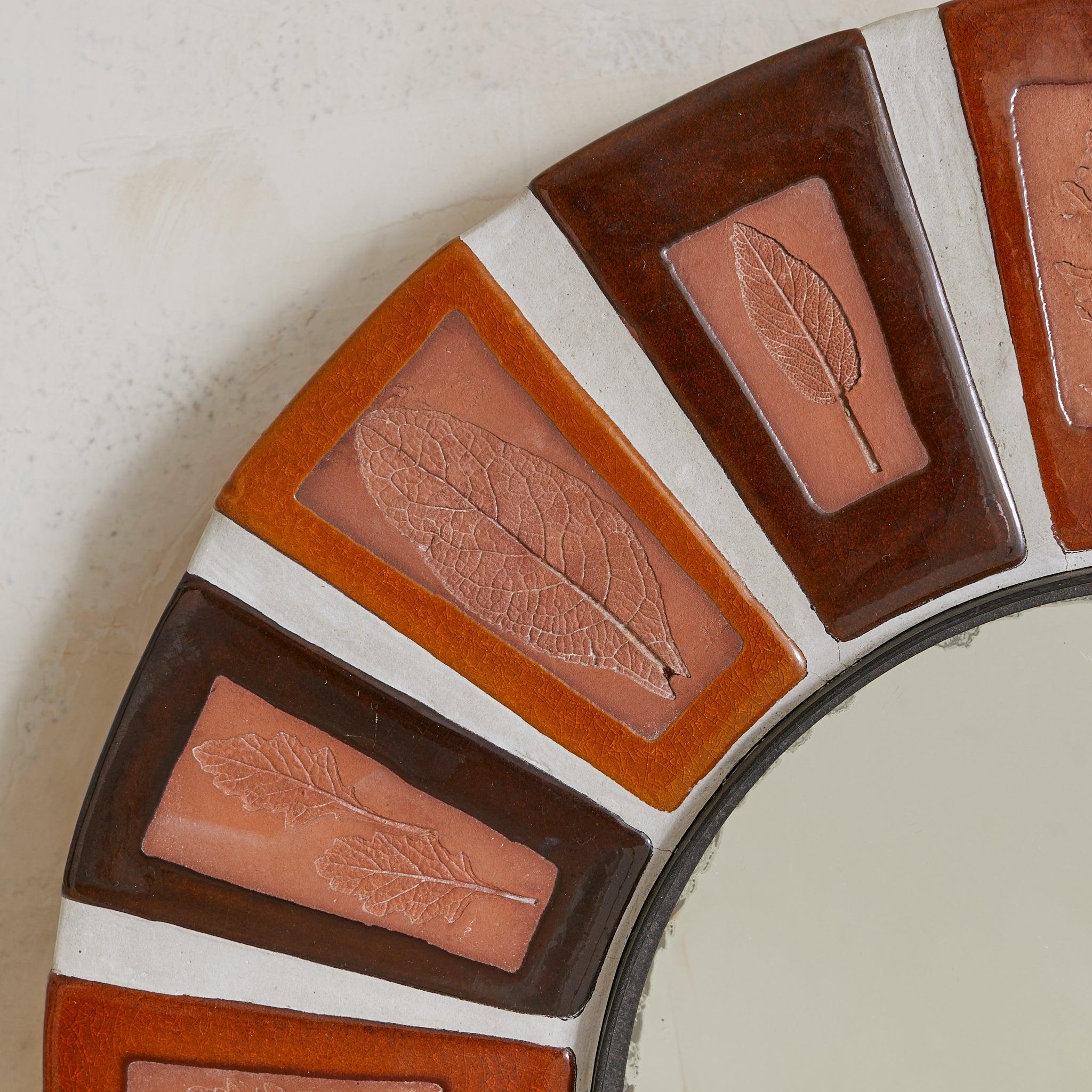 French ‘Herbier’ Ceramic Sunburst Wall Mirror by Roger Capron, 1970s Francés en venta