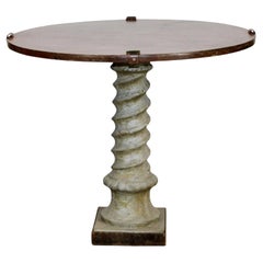French Heritage Foyer Table with Cast Stone Pedestal Base and Iron Top