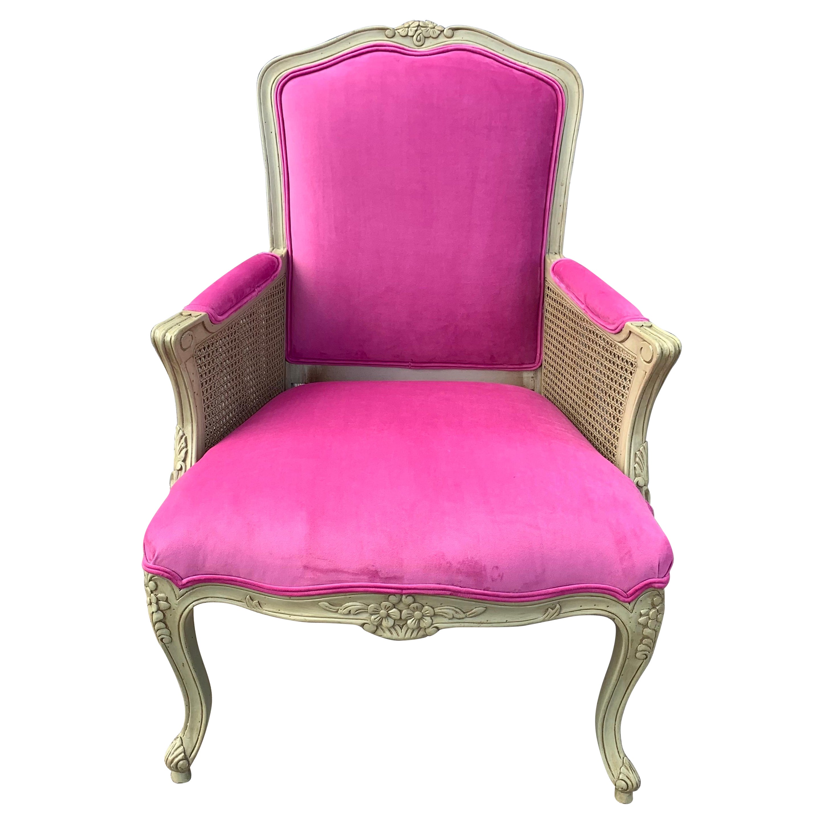 Poltrona in velluto rosa French Heritage in vendita