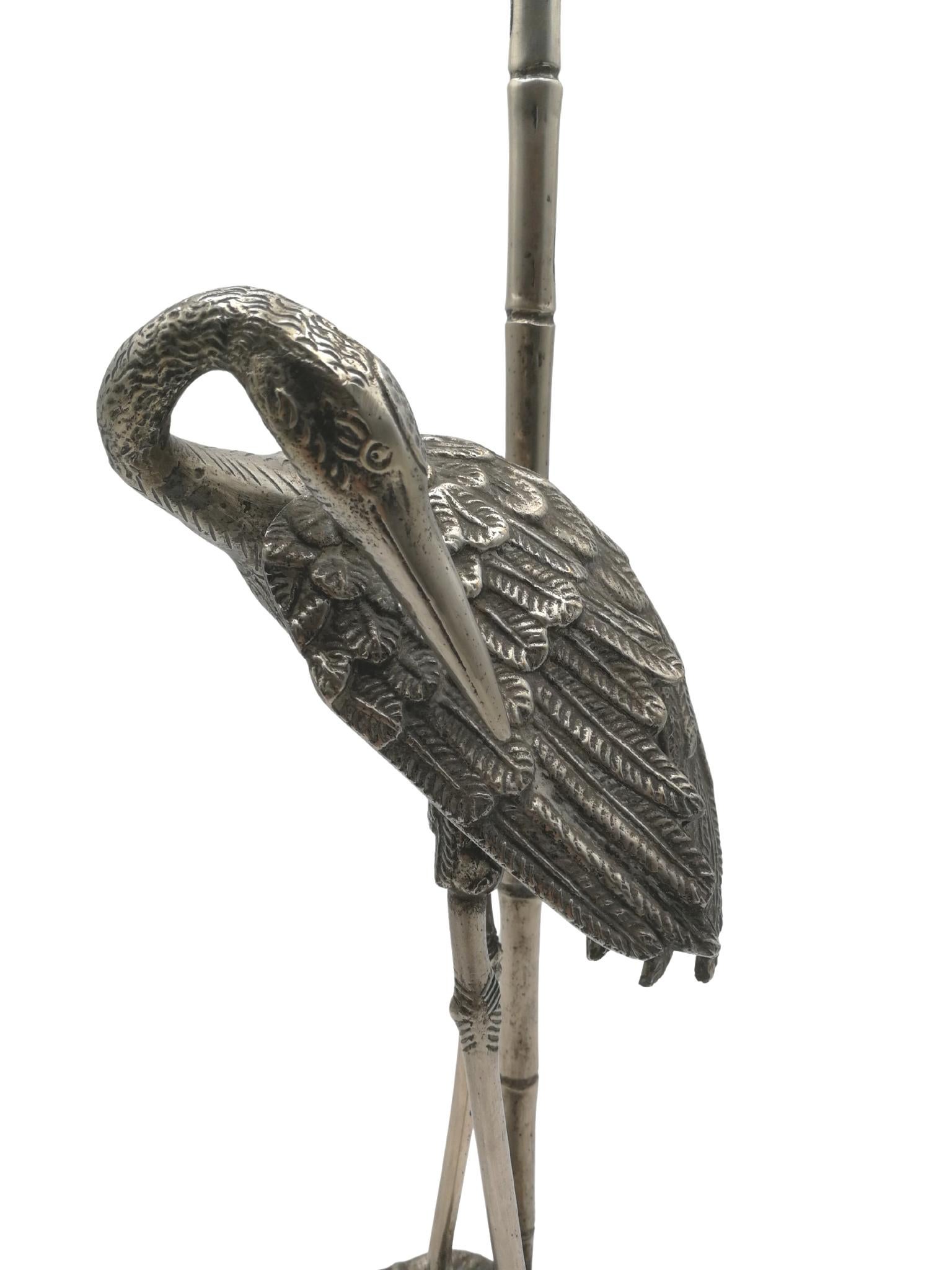 French Heron Lamp by Maison Baguès, Silver Plated Bronze, Art Deco, 1940 In Good Condition For Sale In Beuzevillette, FR