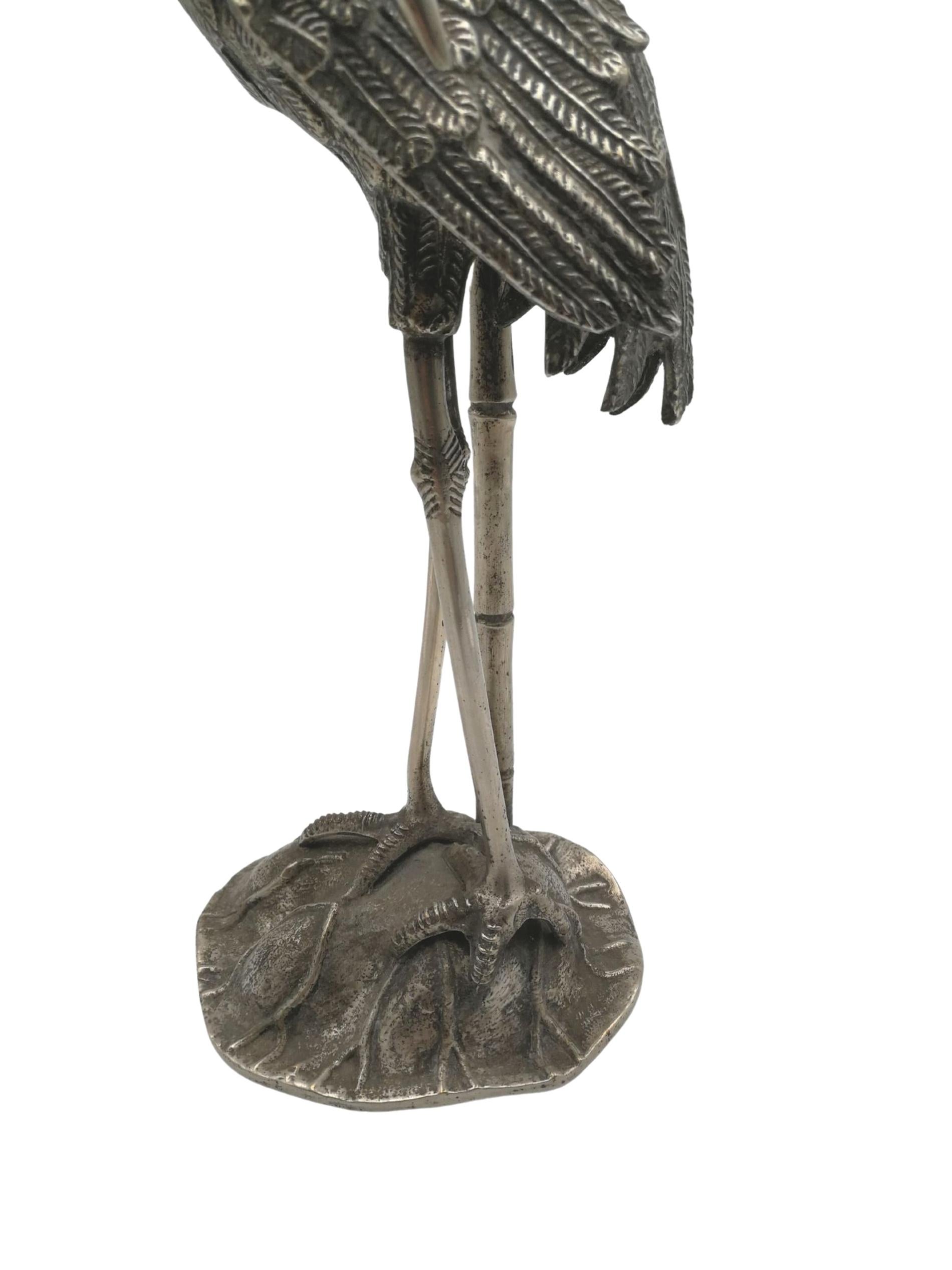 Mid-20th Century French Heron Lamp by Maison Baguès, Silver Plated Bronze, Art Deco, 1940 For Sale