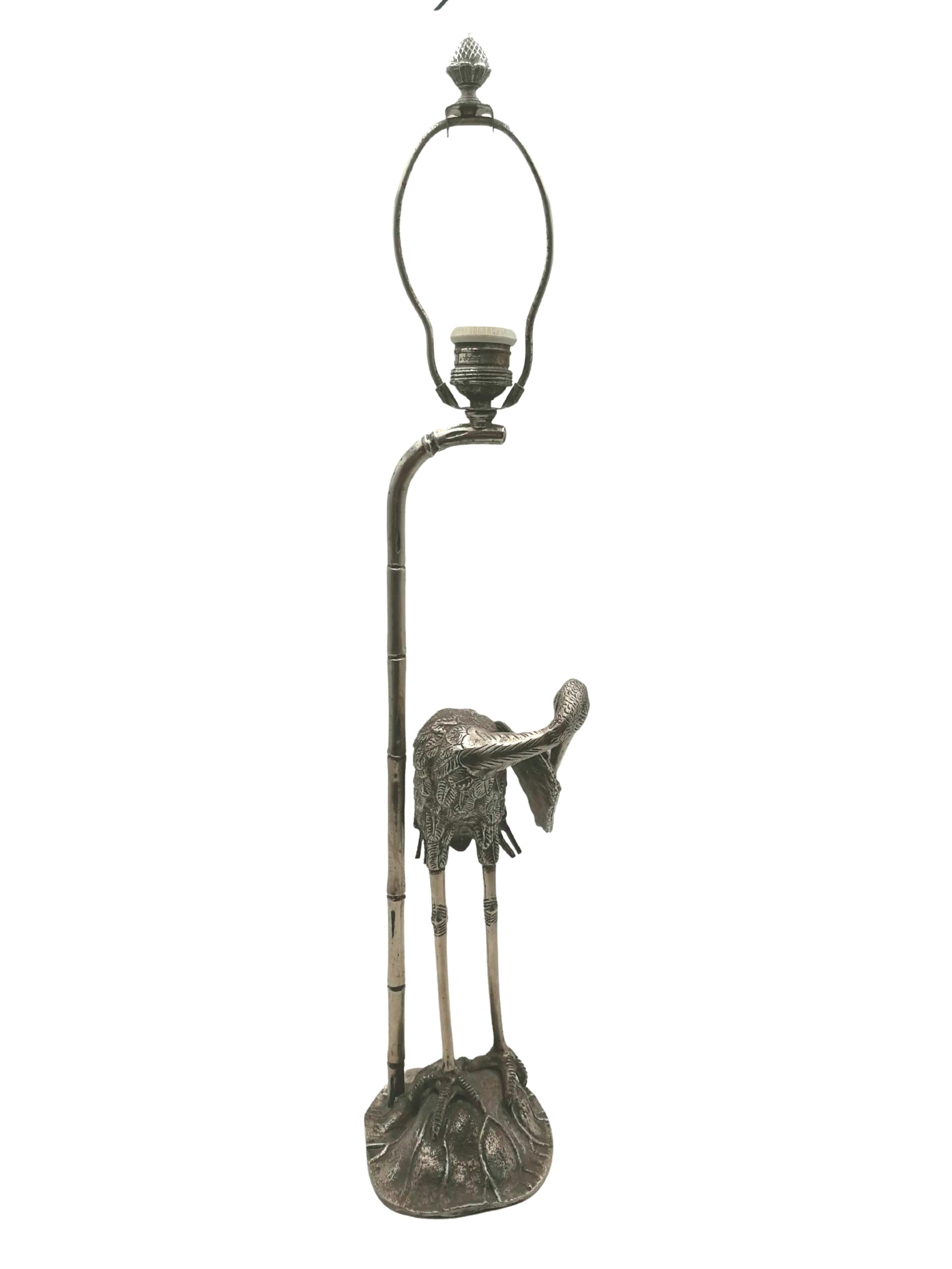 French Heron Lamp by Maison Baguès, Silver Plated Bronze, Art Deco, 1940 For Sale 2