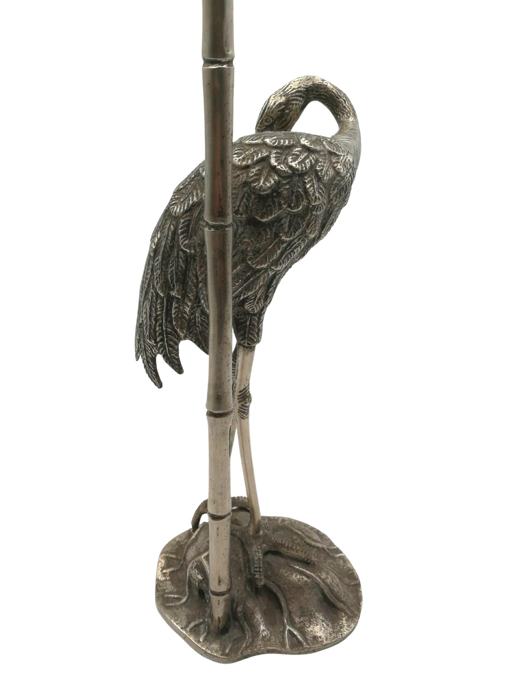French Heron Lamp by Maison Baguès, Silver Plated Bronze, Art Deco, 1940 For Sale 3