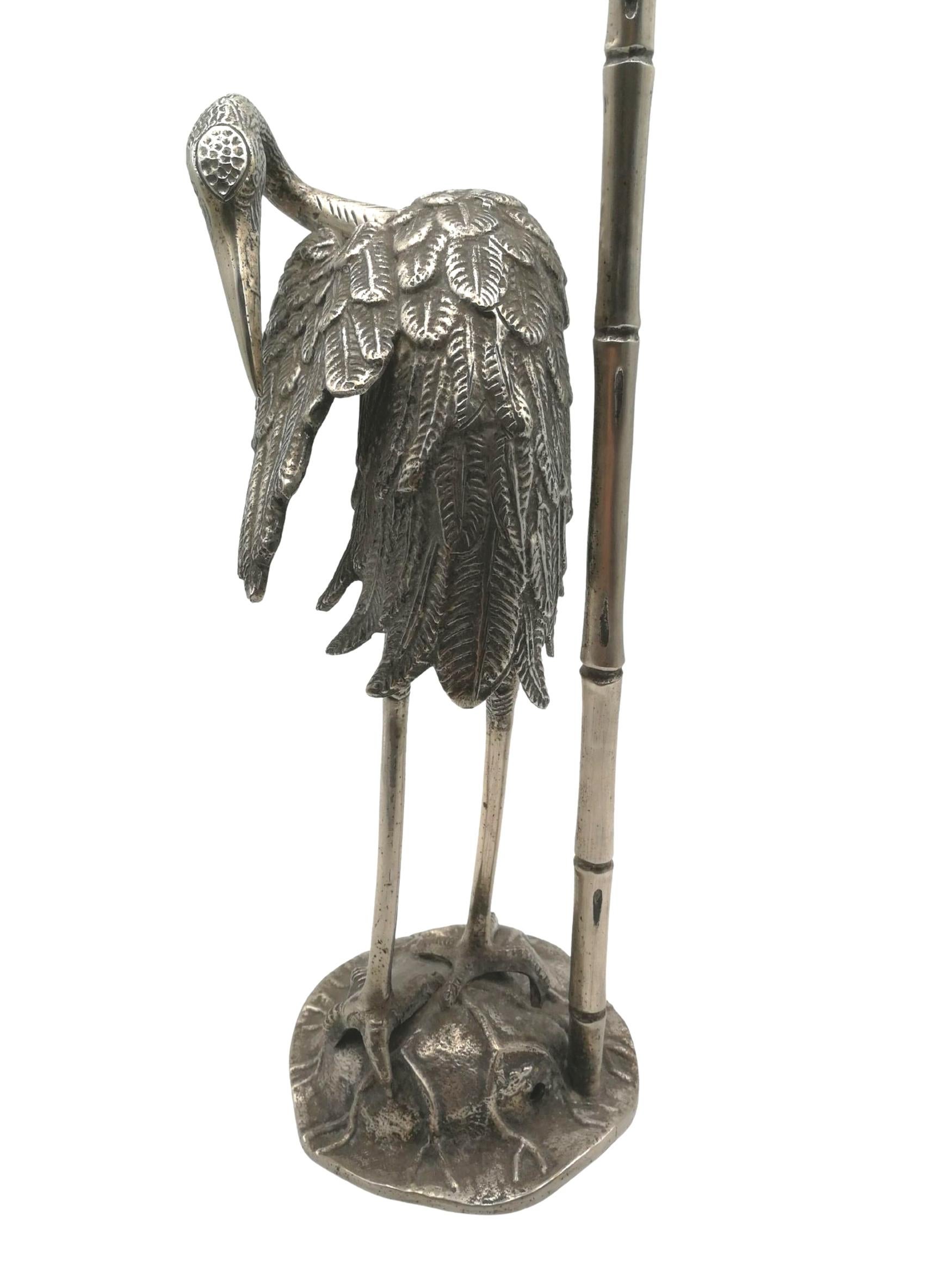 French Heron Lamp by Maison Baguès, Silver Plated Bronze, Art Deco, 1940 For Sale 4