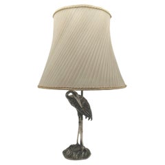 French Heron Lamp by Maison Baguès, Silver Plated Bronze, Art Deco, 1940