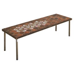 French Hexagonal Floral Ceramic Tile Coffee Table by Roger Capron, 1950s