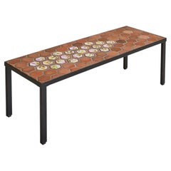 French Hexagonal Floral Ceramic Tile Coffee Table by Roger Capron No. 02, 1950s