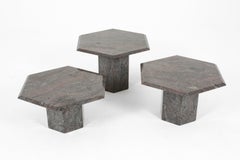 French Hexagonal Stone Side Tables c. 1970s Marble Granite
