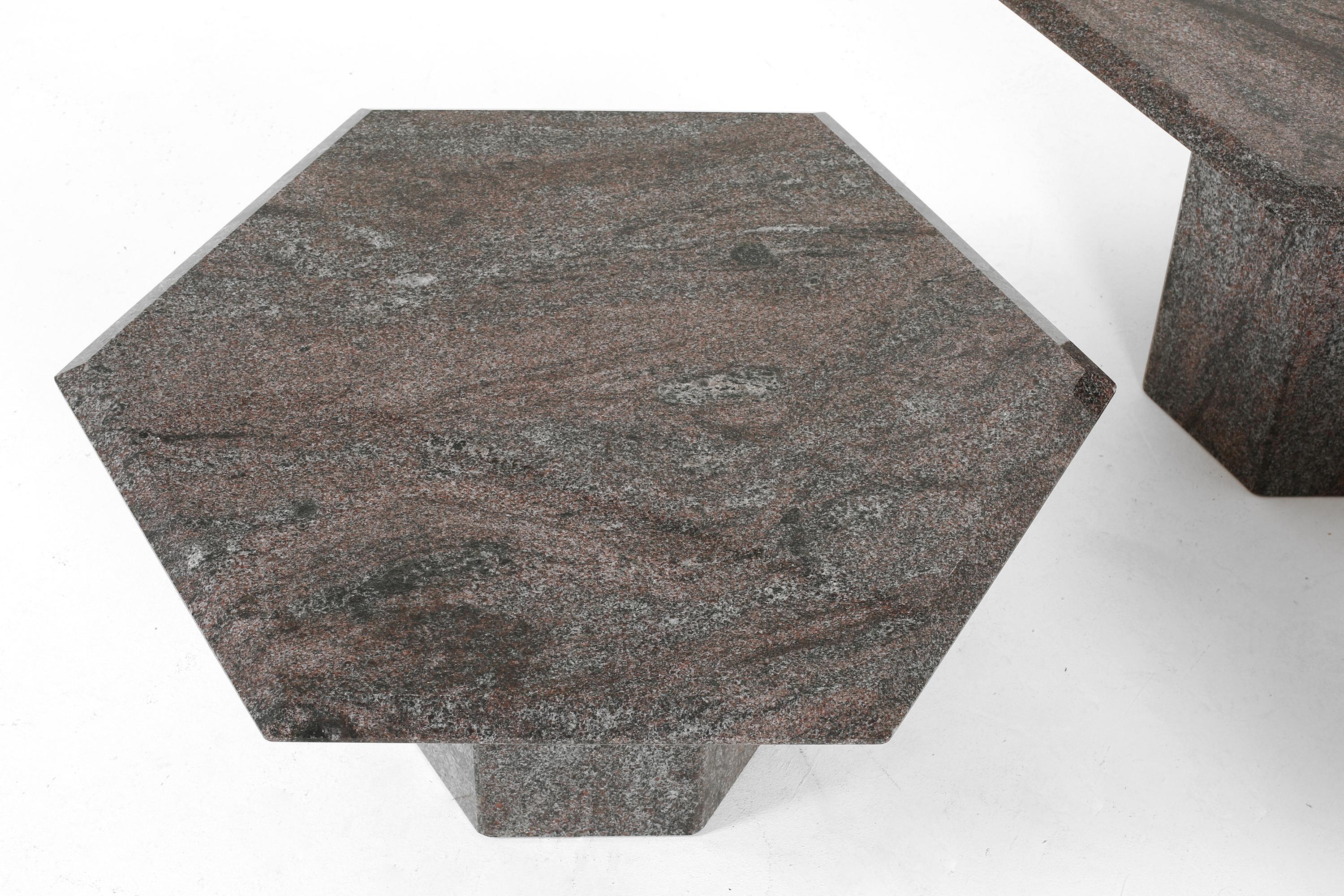 French Hexagonal Stone Side Tables c. 1970s Marble Granite In Excellent Condition For Sale In London, GB