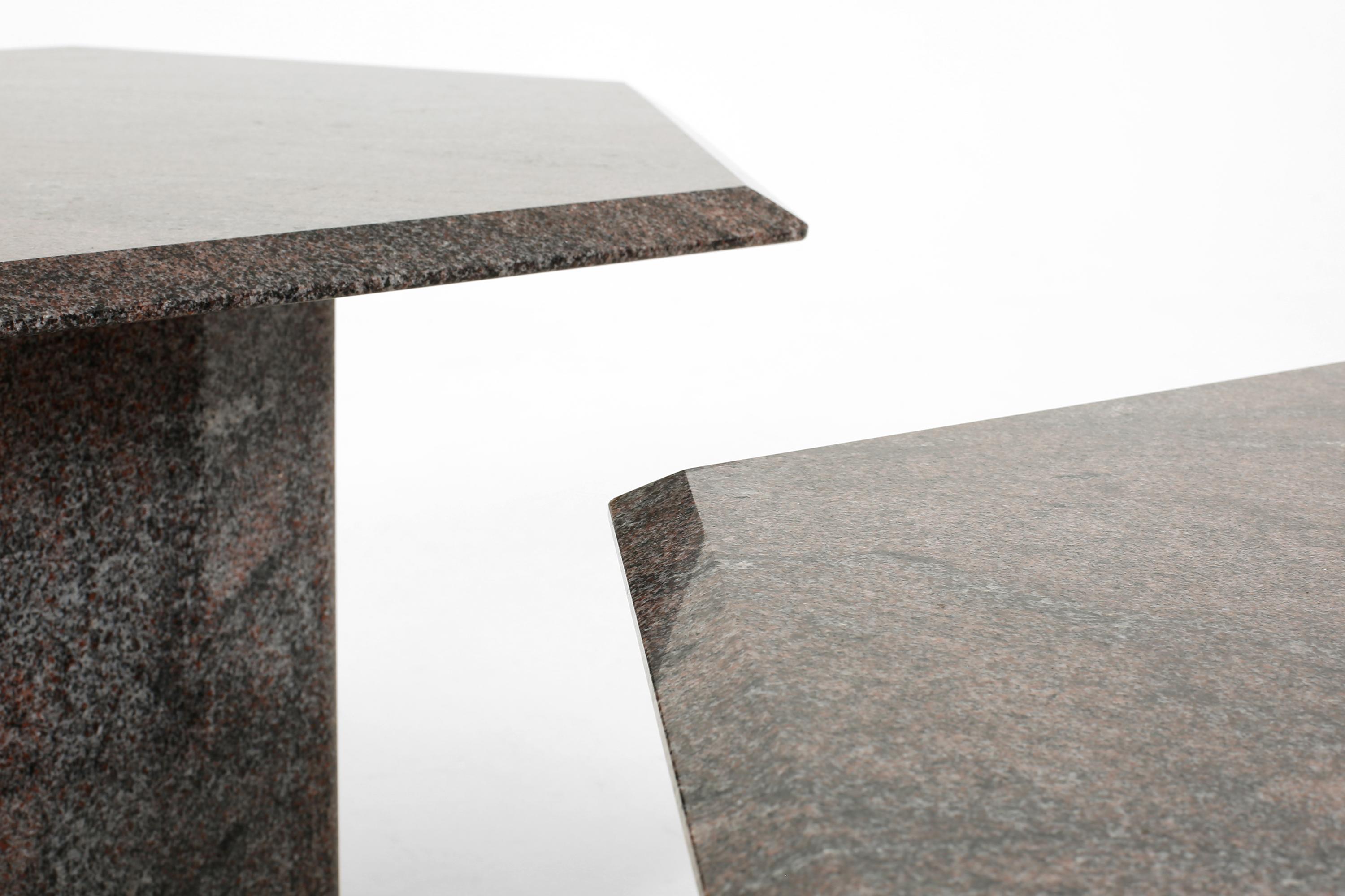 French Hexagonal Stone Side Tables c. 1970s Marble Granite For Sale 3