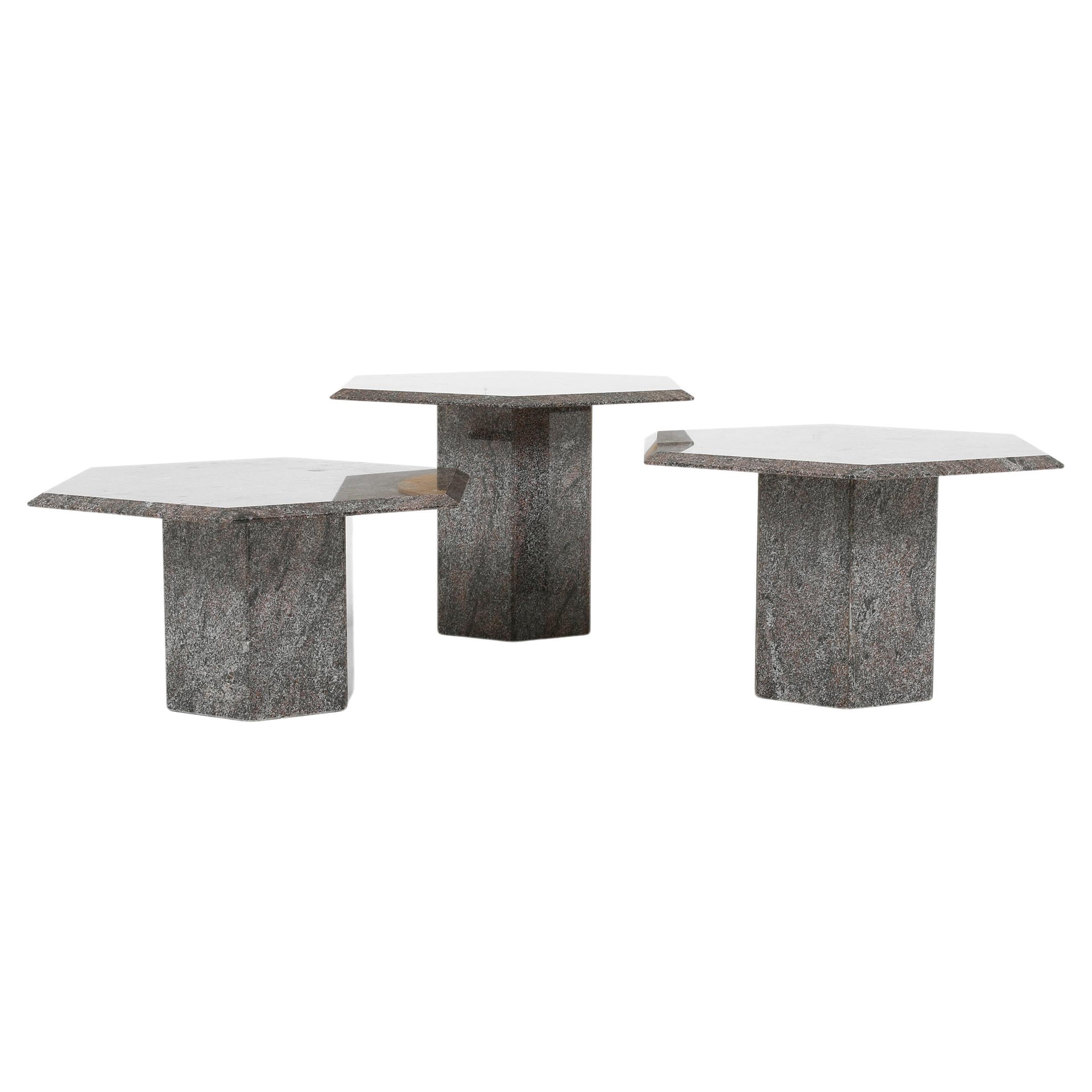 French Hexagonal Stone Side Tables c. 1970s Marble Granite