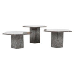 Vintage French Hexagonal Stone Side Tables c. 1970s Marble Granite