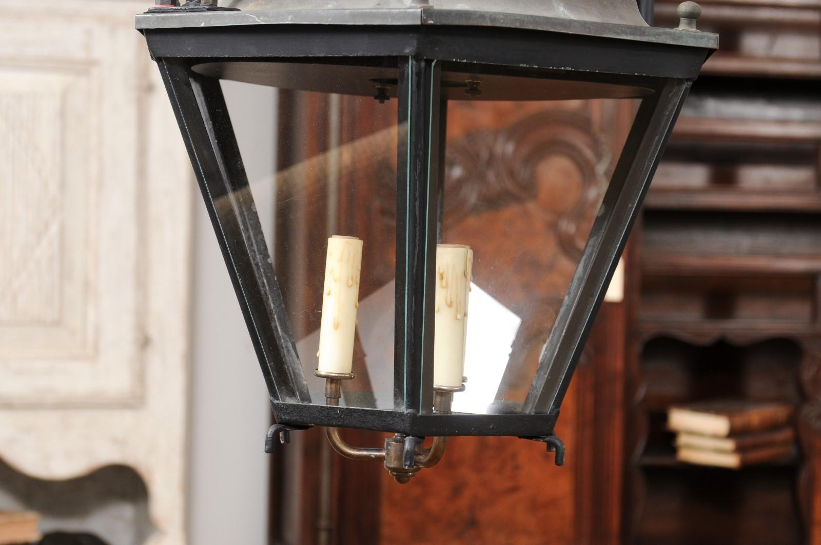 20th Century French Hexagonal Three-Light Copper Lanterns with Domed Tops, Sold Each For Sale