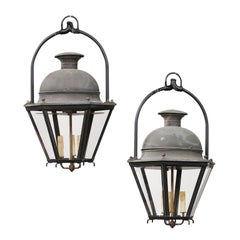 French Hexagonal Three Light Copper Lanterns with Domes, Six Pieces Sold Each