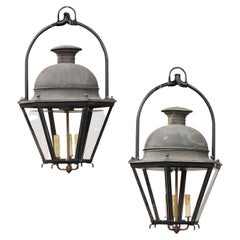Vintage French Hexagonal Three Light Copper Lanterns with Domes, Six Pieces Sold Each
