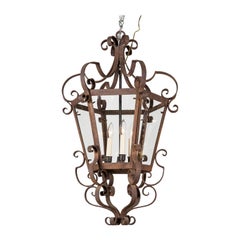 Lanterne suspendue hexagonale en fer forgé, 19e siècle