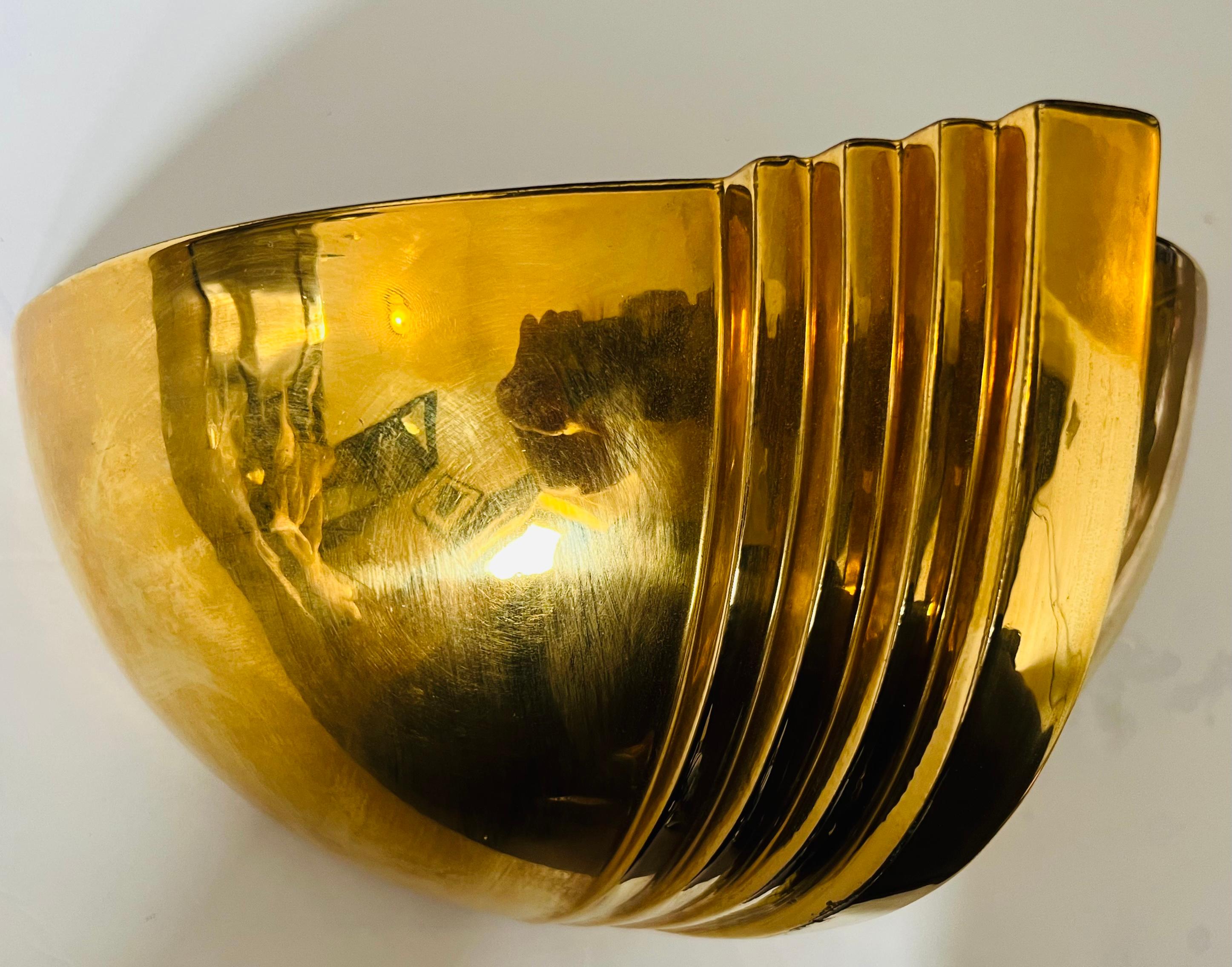 French High Style 1980s Art Deco Golden Ceramic Wall Light 1