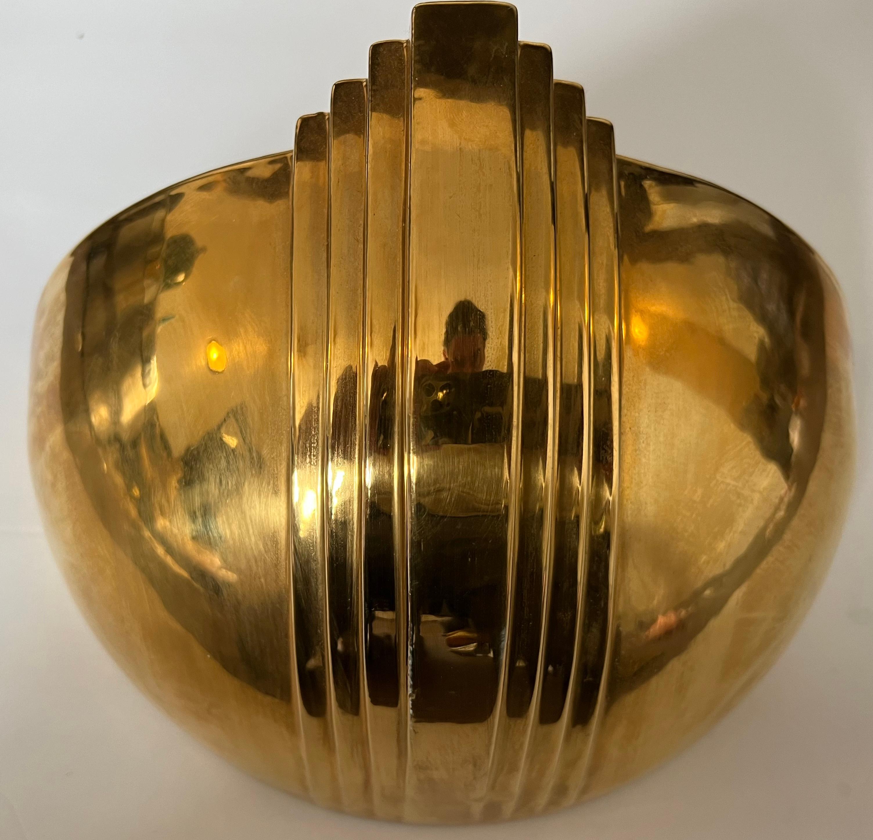 French High Style 1980s Art Deco Golden Ceramic Wall Light 2